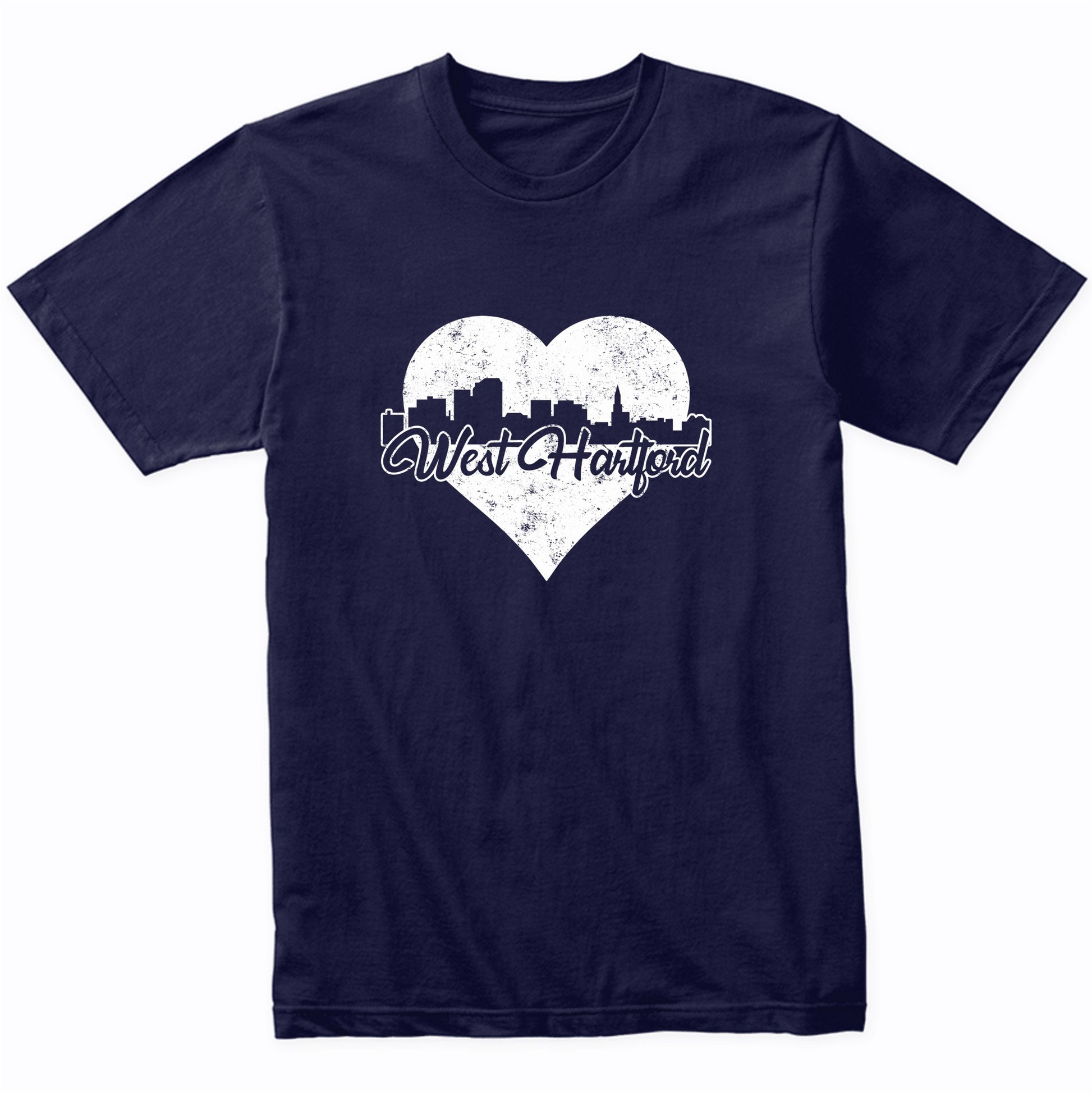 Retro West Hartford Connecticut Skyline Heart Distressed T-Shirt