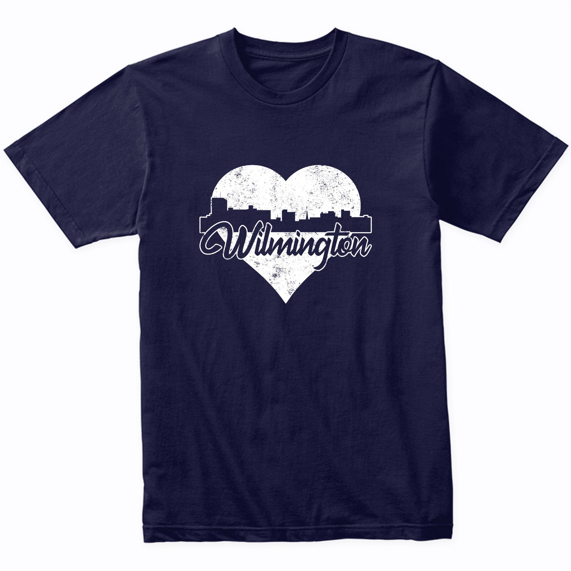 Retro Wilmington North Carolina Skyline Heart Distressed T-Shirt