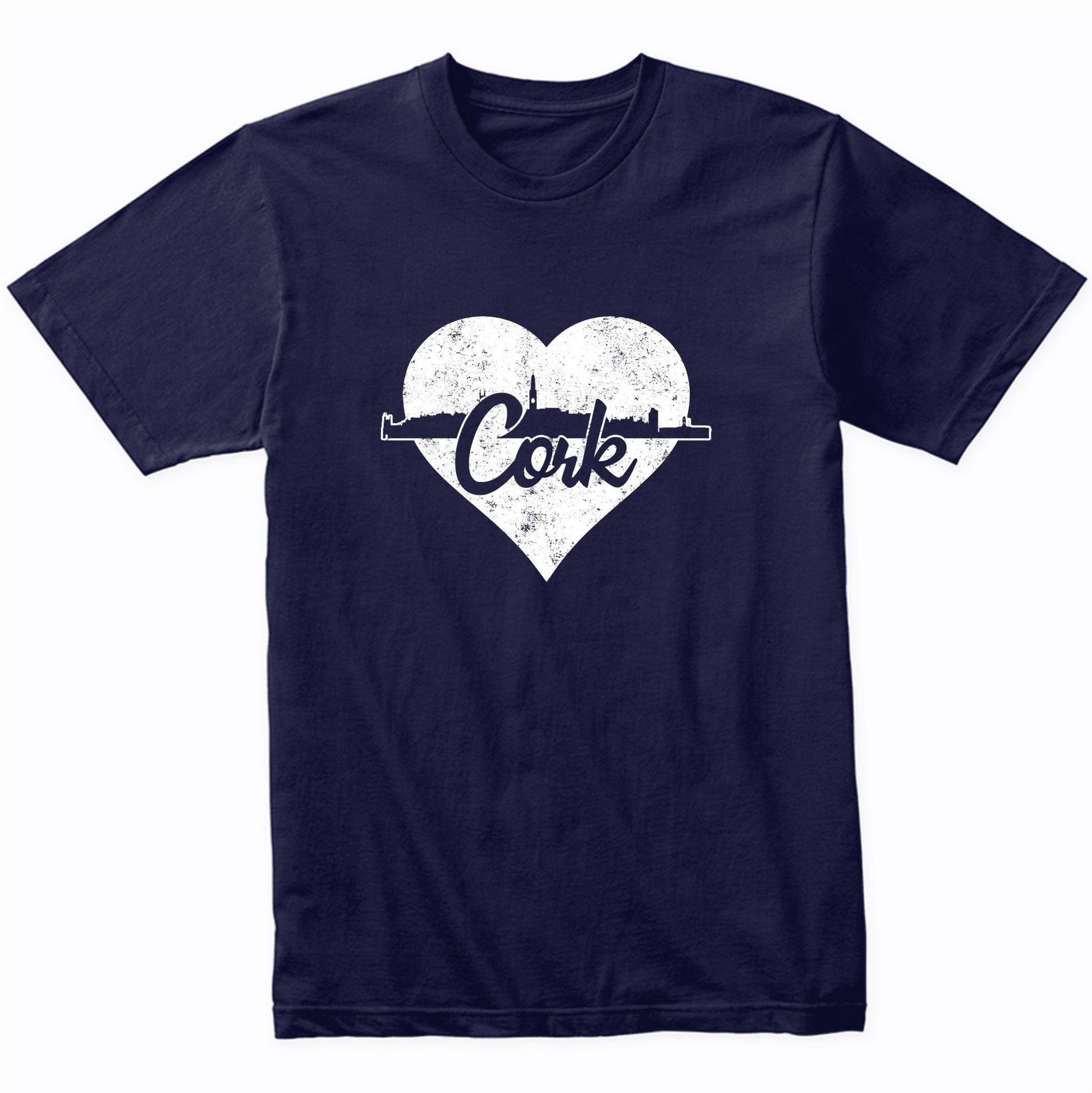 Retro Cork Ireland Skyline Heart Distressed T-Shirt