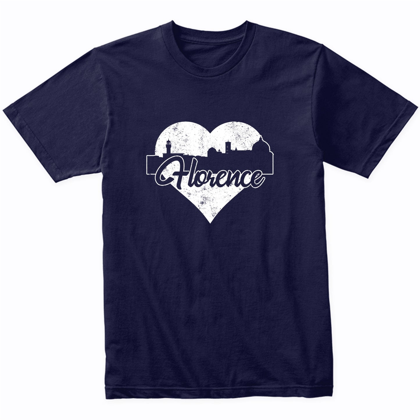 Retro Florence Italy Skyline Heart Distressed T-Shirt