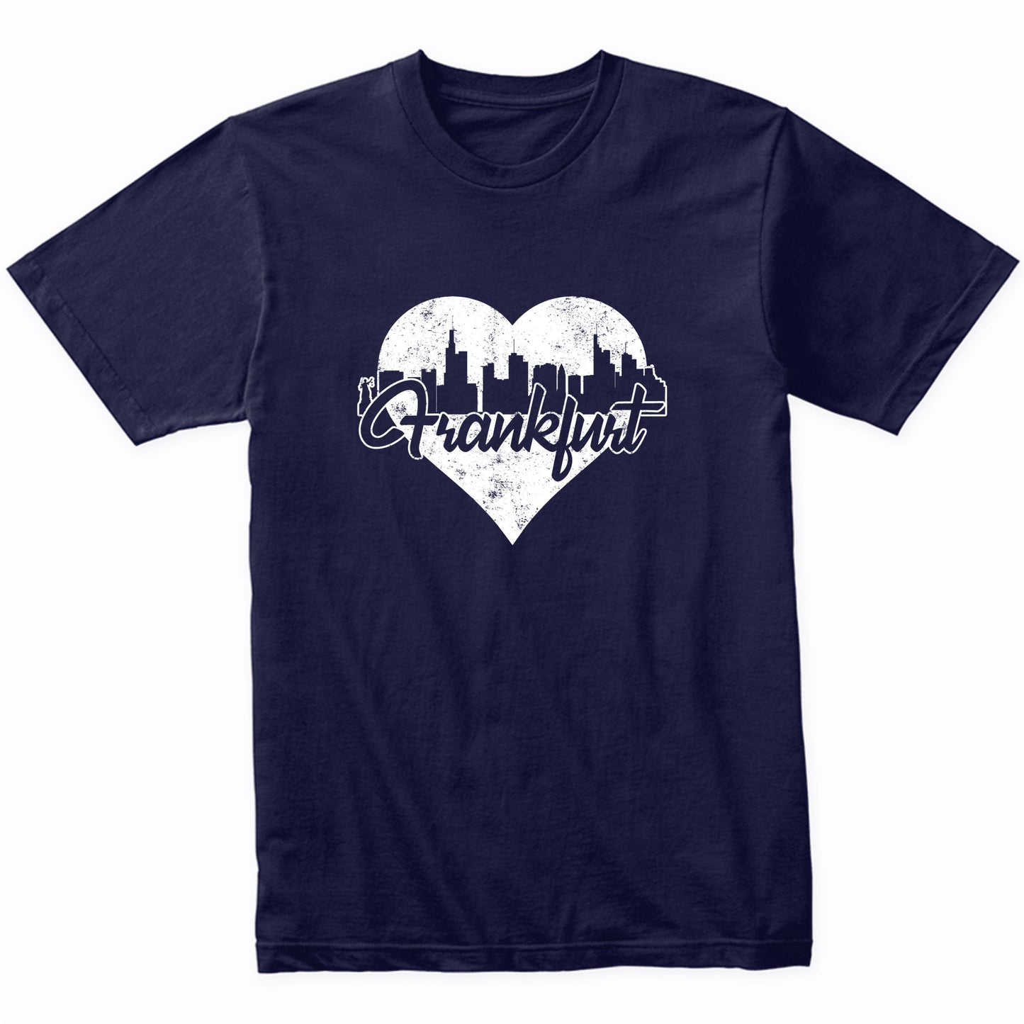 Retro Frankfurt Germany Skyline Heart Distressed T-Shirt