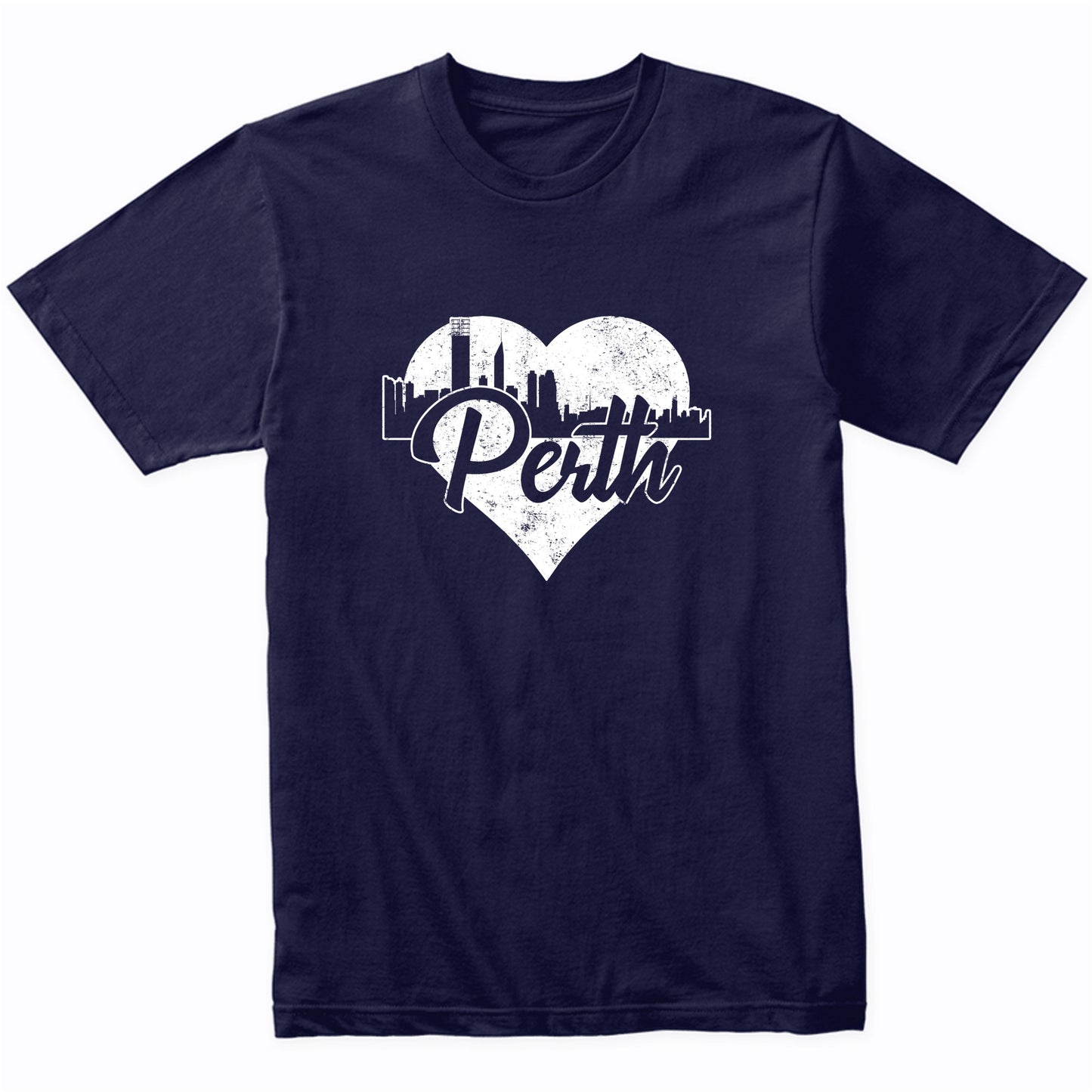 Retro Perth Australia Skyline Heart Distressed T-Shirt