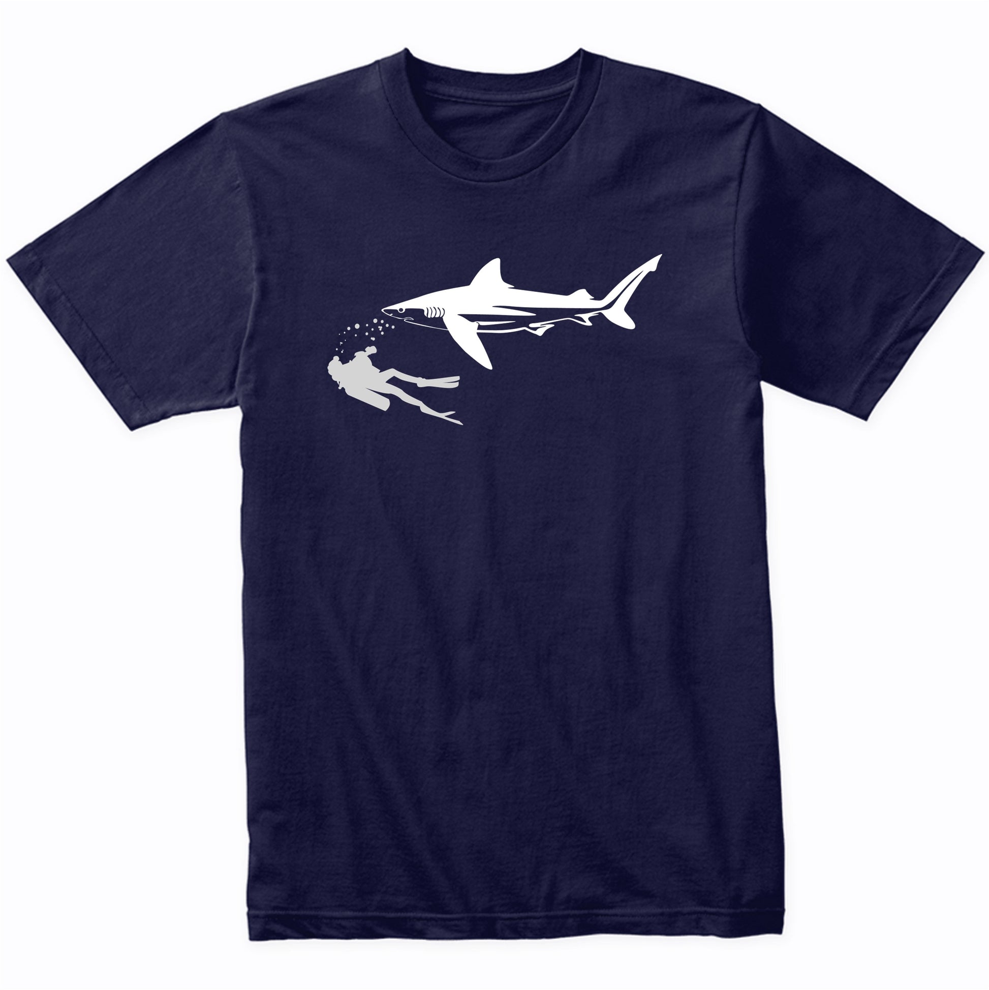 Scuba Diver Swimming With Tiger Shark T-Shirt