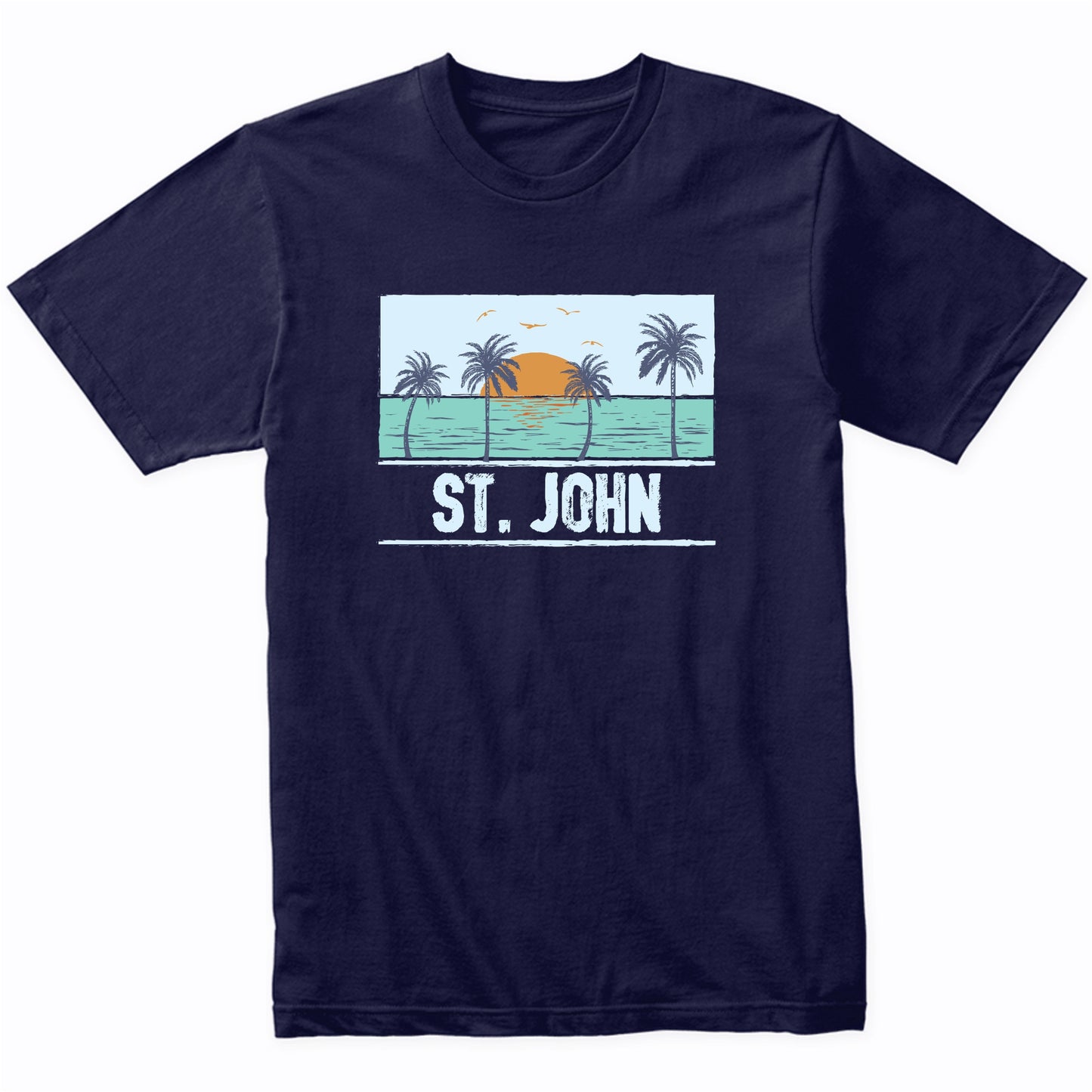 Retro St. John Virgin Islands Tropical Sunset Beach Vacation T-Shirt