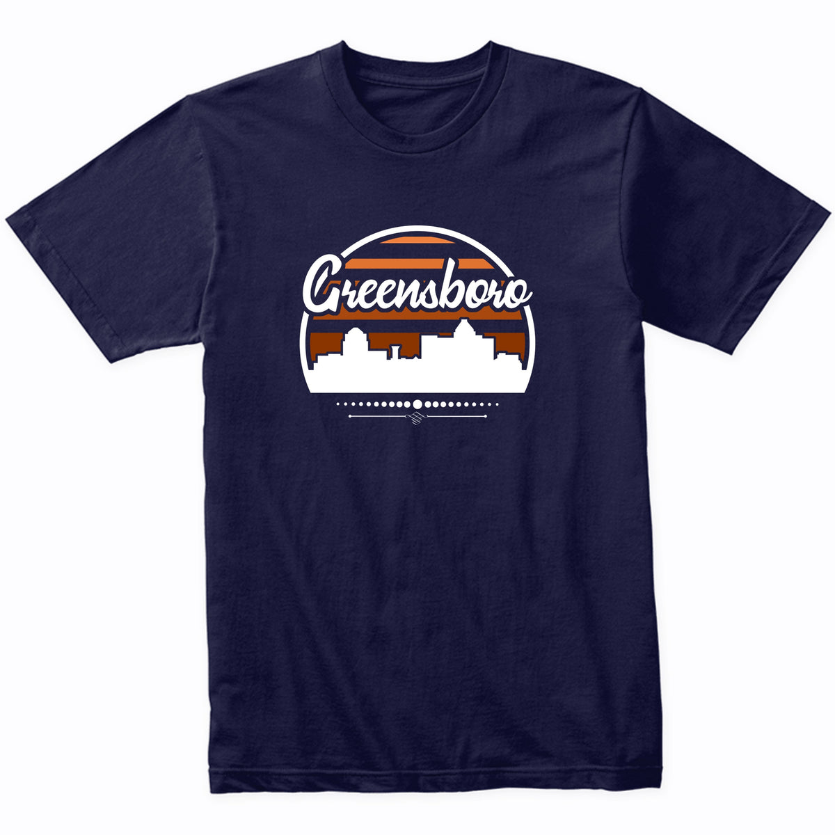 Retro Greensboro North Carolina Sunset Skyline T-Shirt