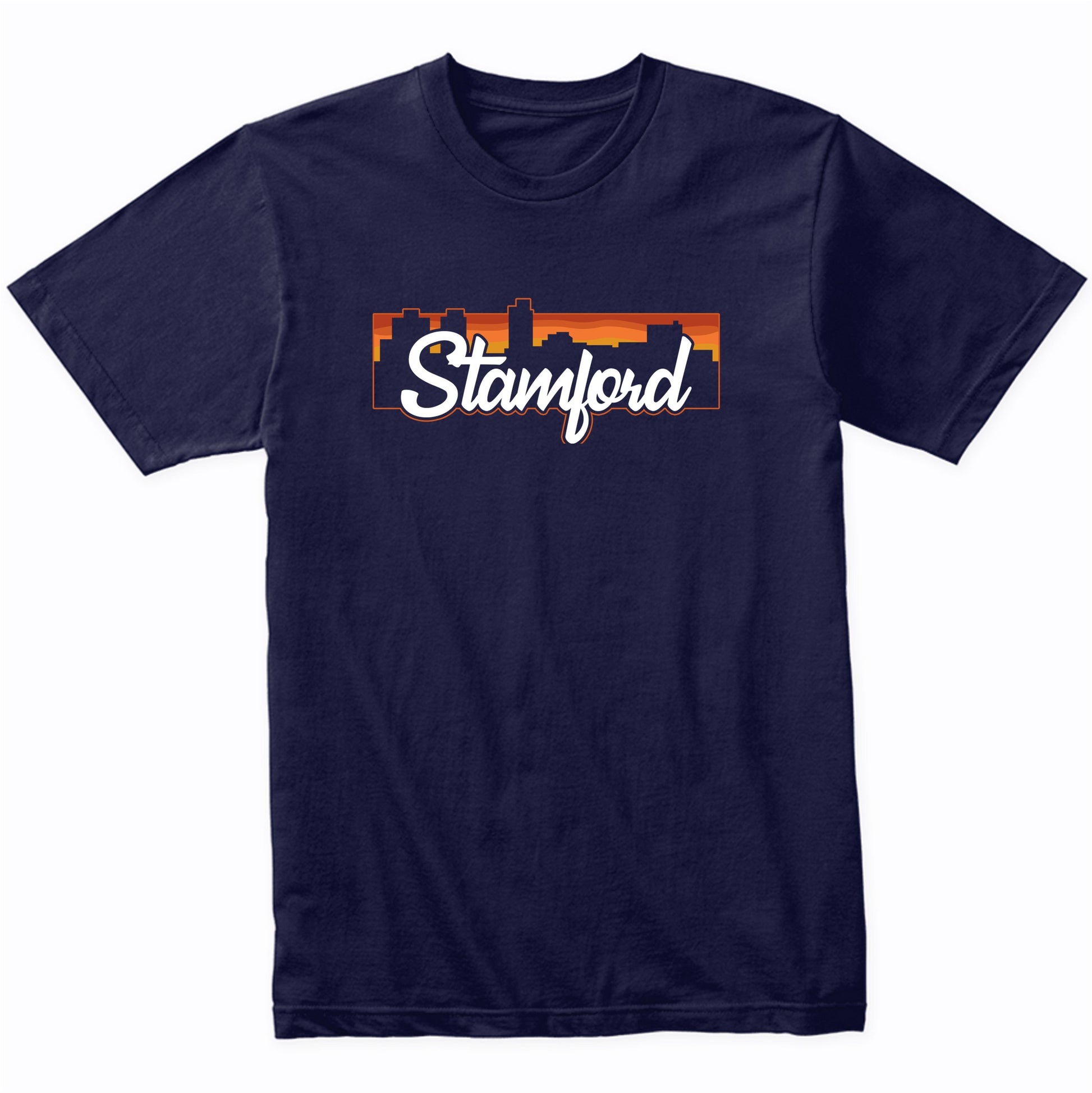 Vintage Style Retro Stamford Connecticut Sunset Skyline T-Shirt