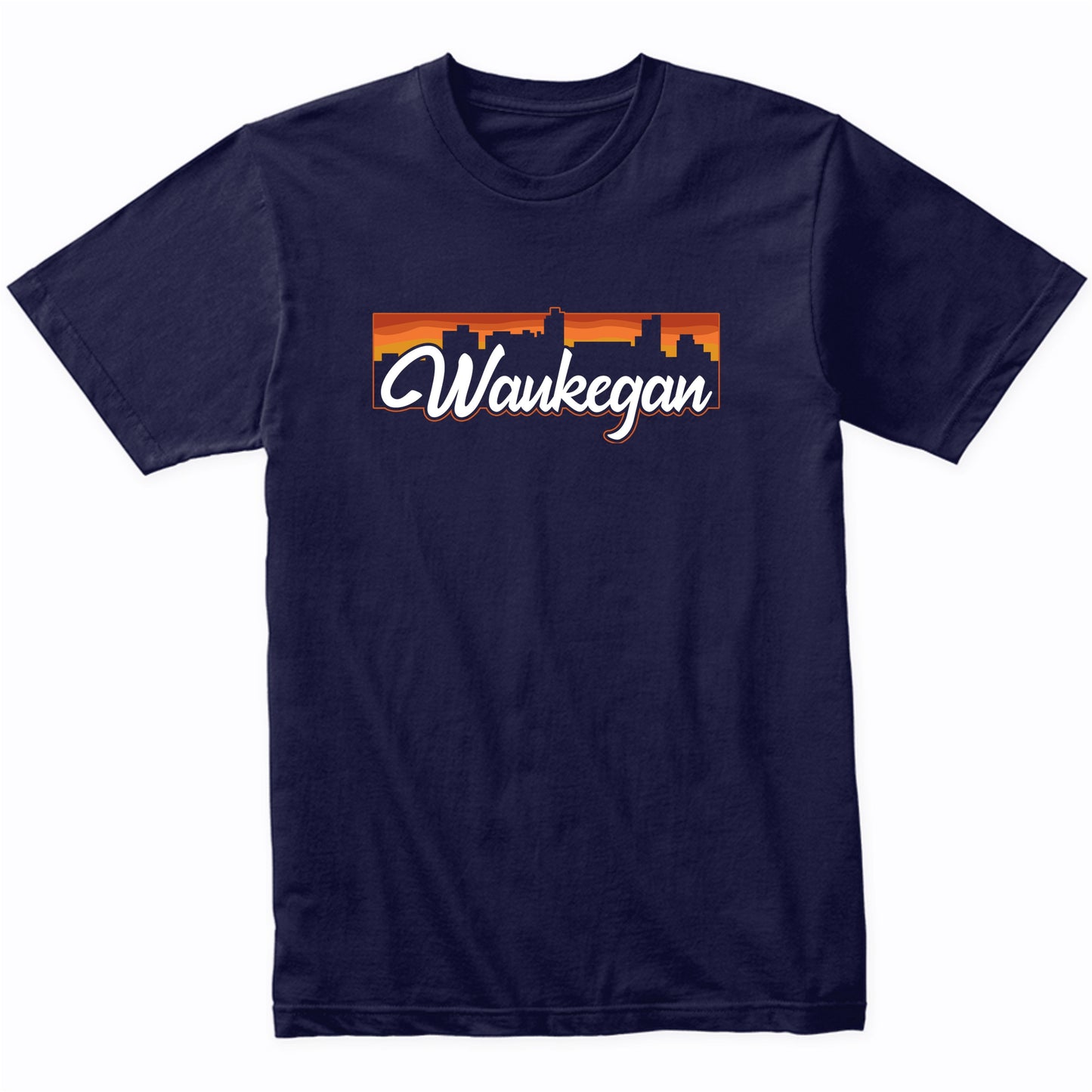 Vintage Style Retro Waukegan Illinois Sunset Skyline T-Shirt