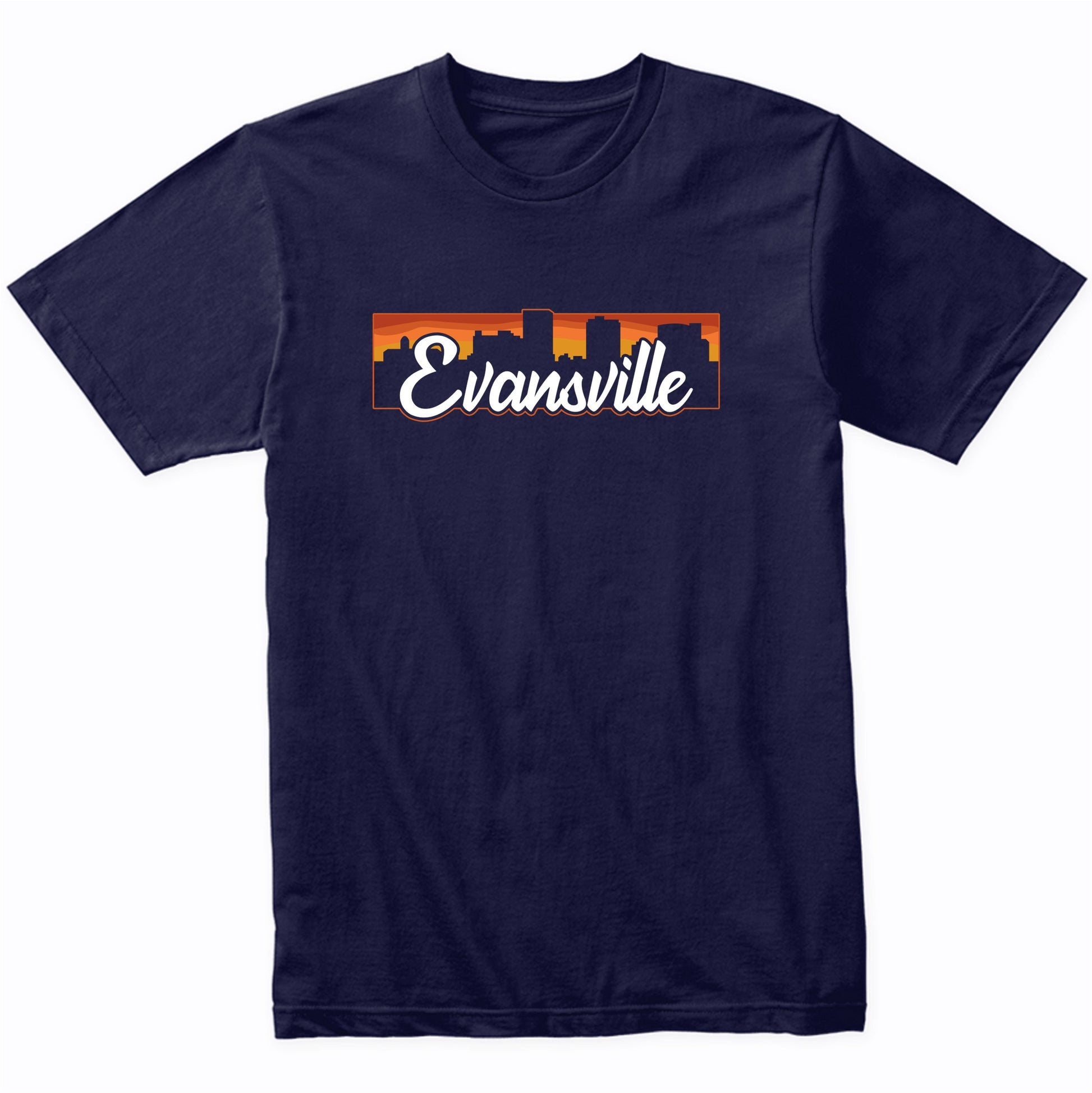 Vintage Style Retro Evansville Indiana Sunset Skyline T-Shirt
