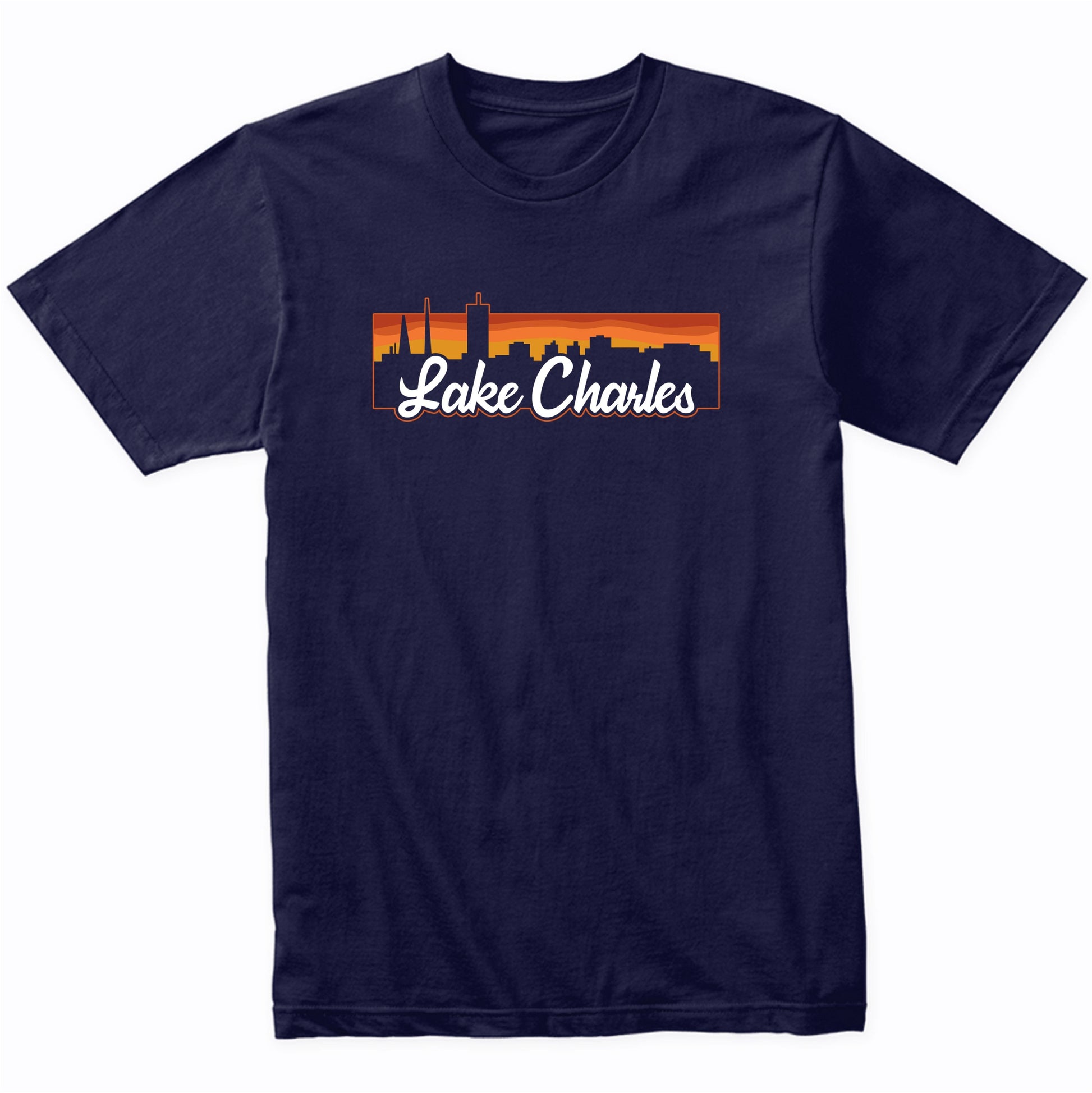 Vintage Style Retro Lake Charles Louisiana Sunset Skyline T-Shirt