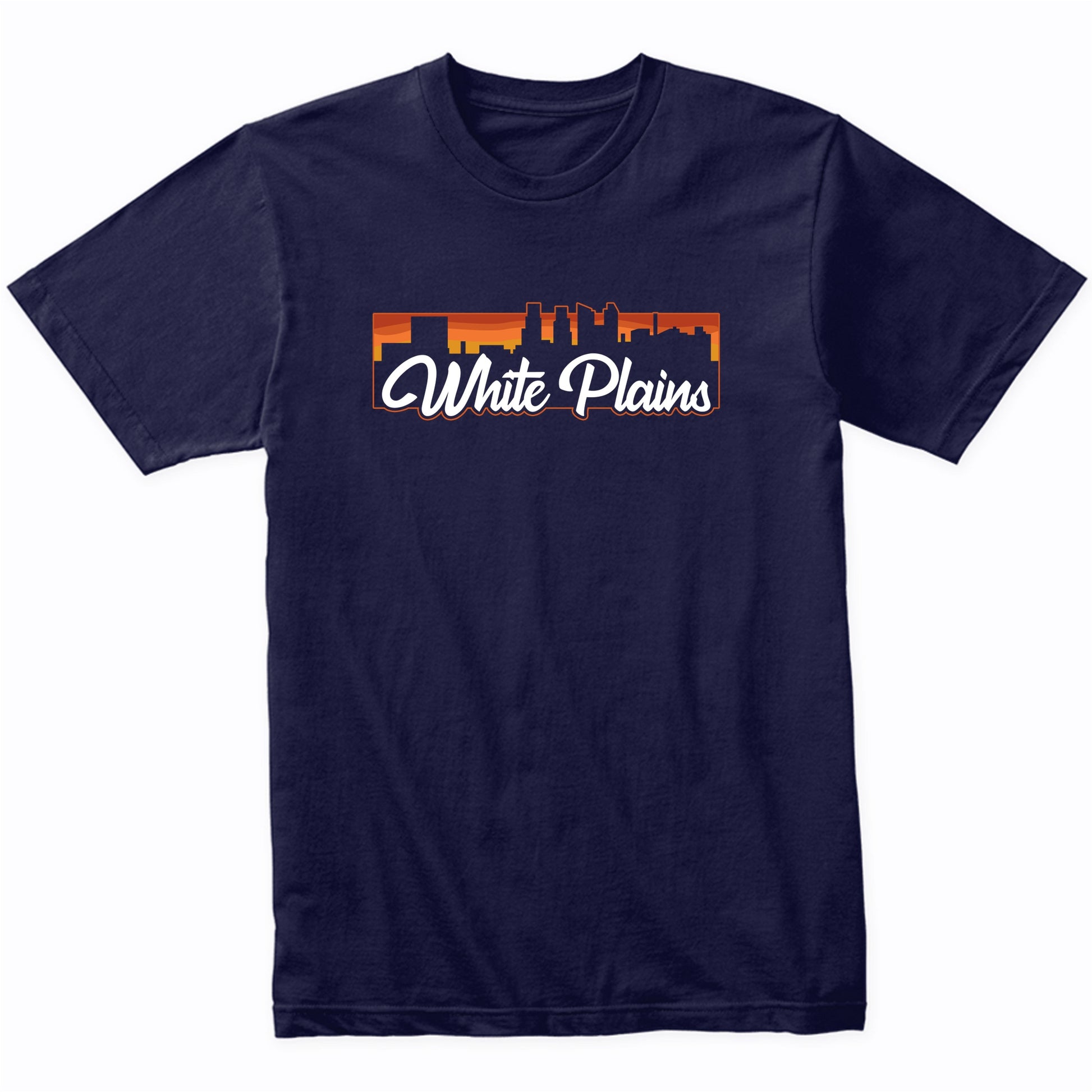 Vintage Style Retro White Plains New York Sunset Skyline T-Shirt