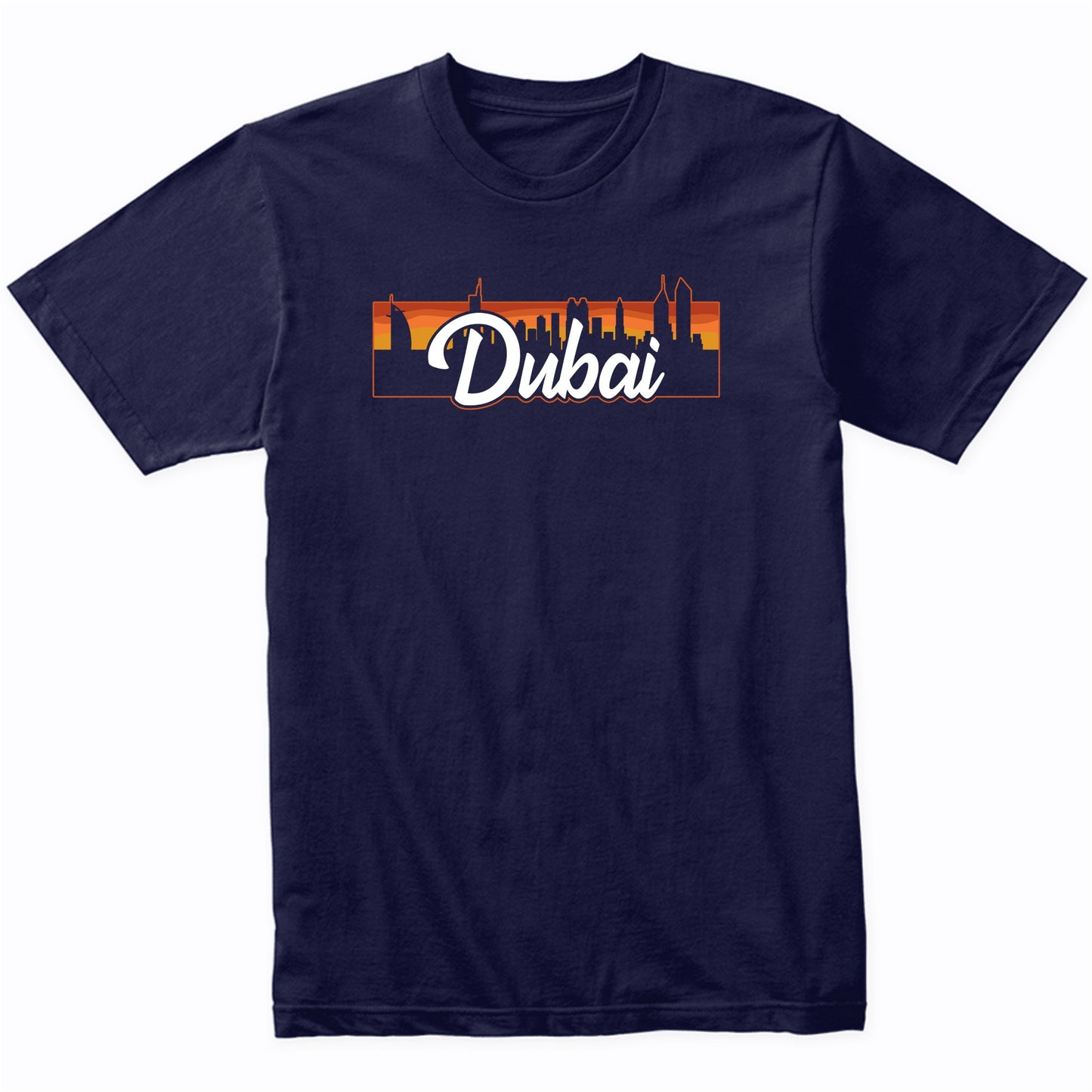 Vintage Retro Dubai United Arab Emirates Sunset Skyline T-Shirt