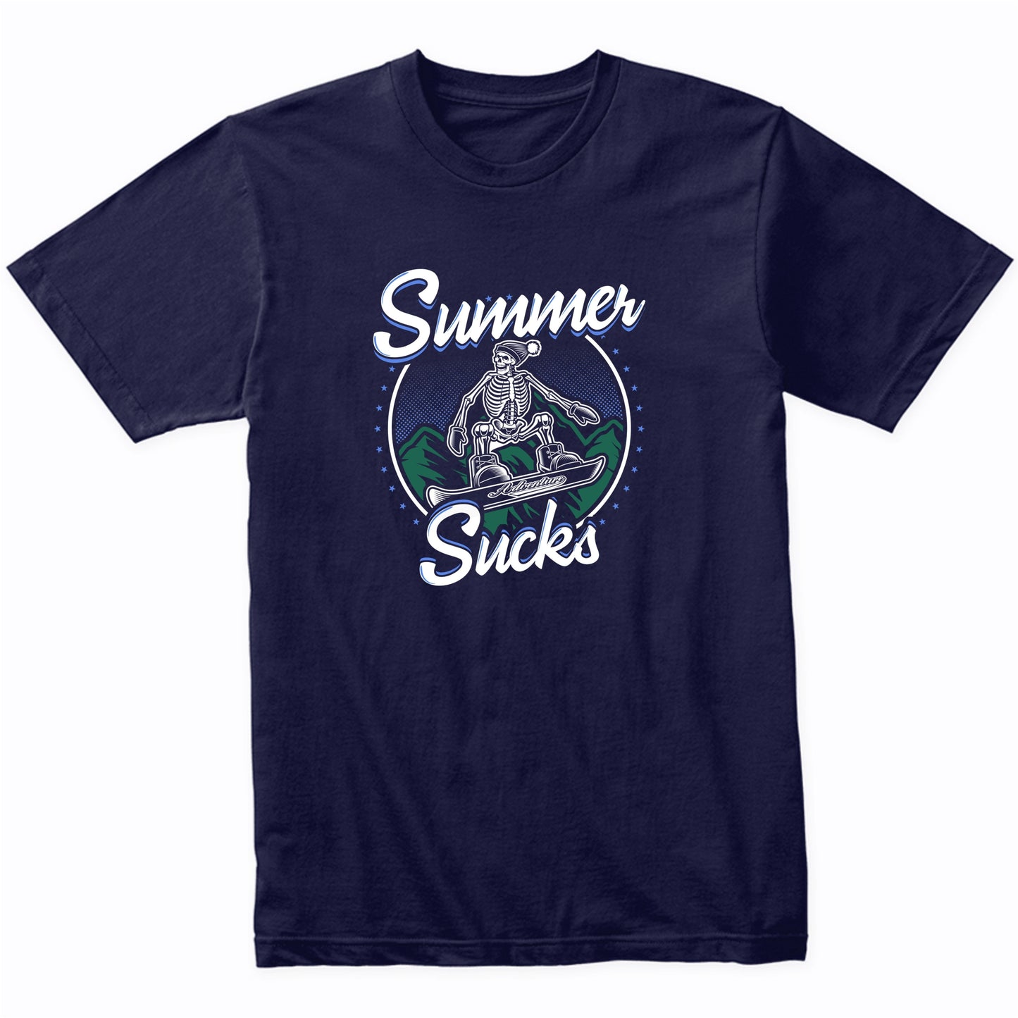 Summer Sucks Snowboarder Skeleton Funny Snowboarding T-Shirt