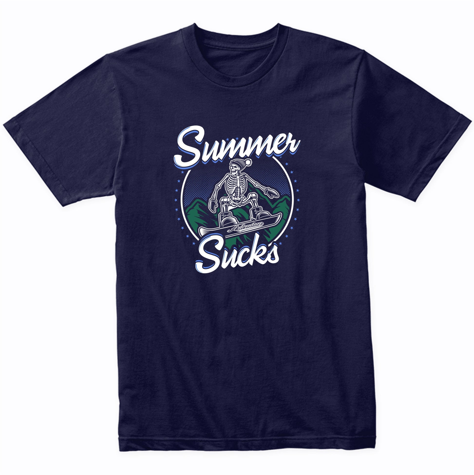 Summer Sucks Snowboarder Skeleton Funny Snowboarding T-Shirt