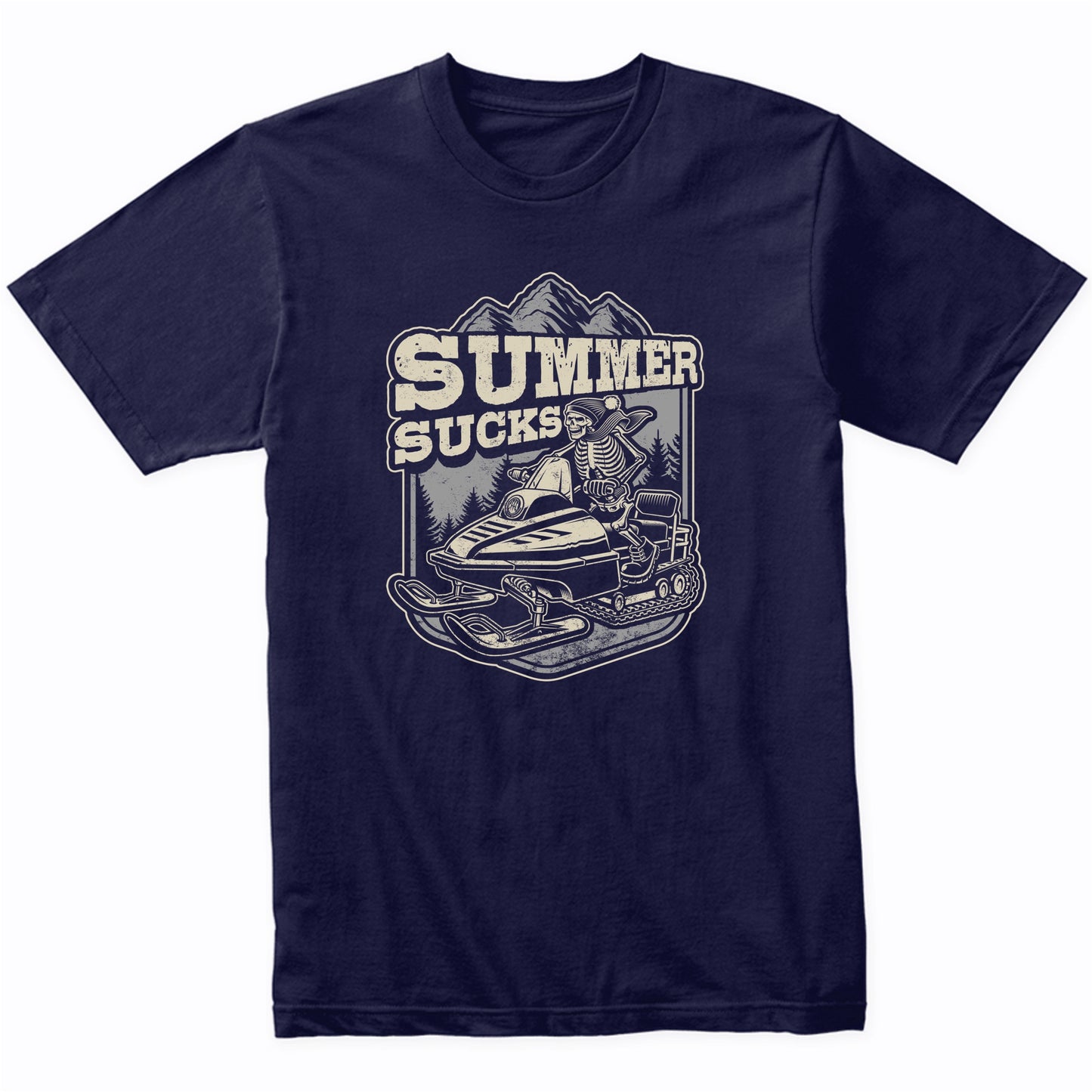 Summer Sucks Snowmobile Skeleton Funny Snowmobiling T-Shirt
