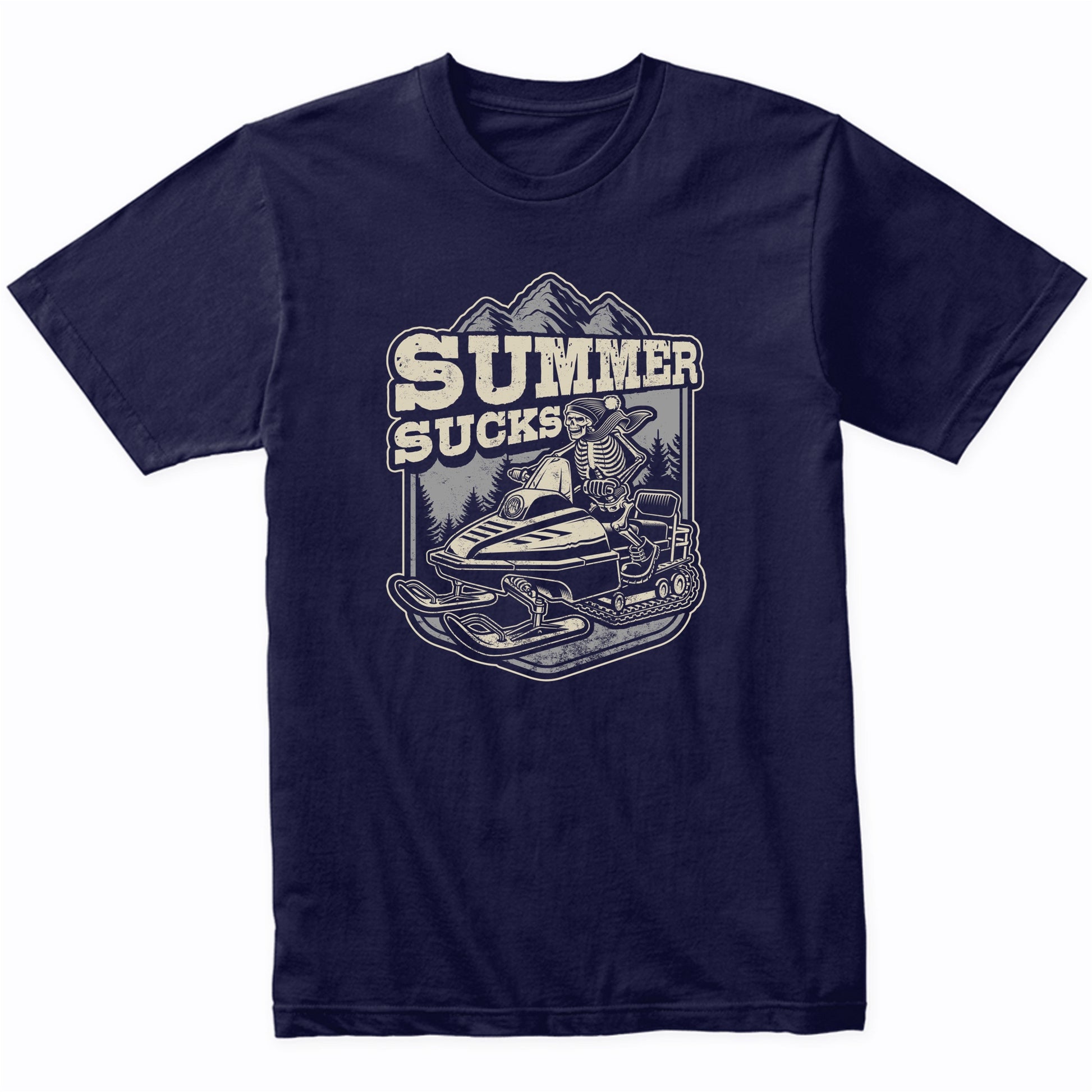 Summer Sucks Snowmobile Skeleton Funny Snowmobiling T-Shirt