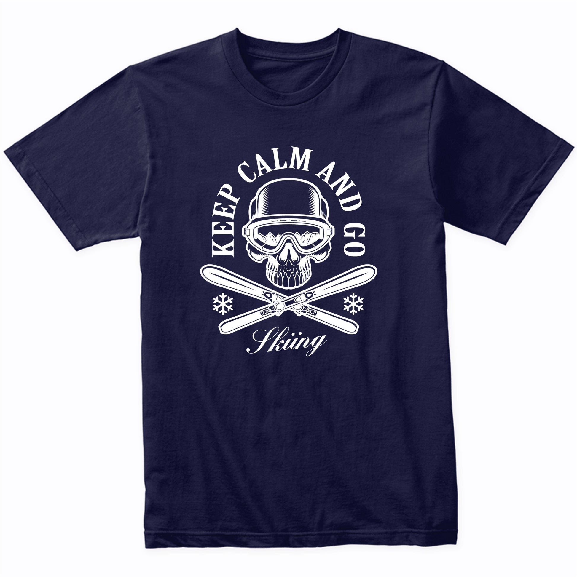 Keep Calm And Go Skiing Skull Skier Funny T-Shirt