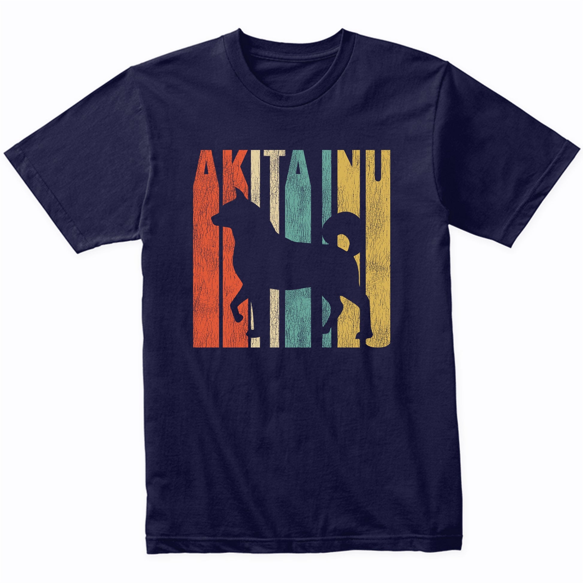 Retro 1970's Style Akita Inu Dog Silhouette Akita Cracked Distressed T-Shirt