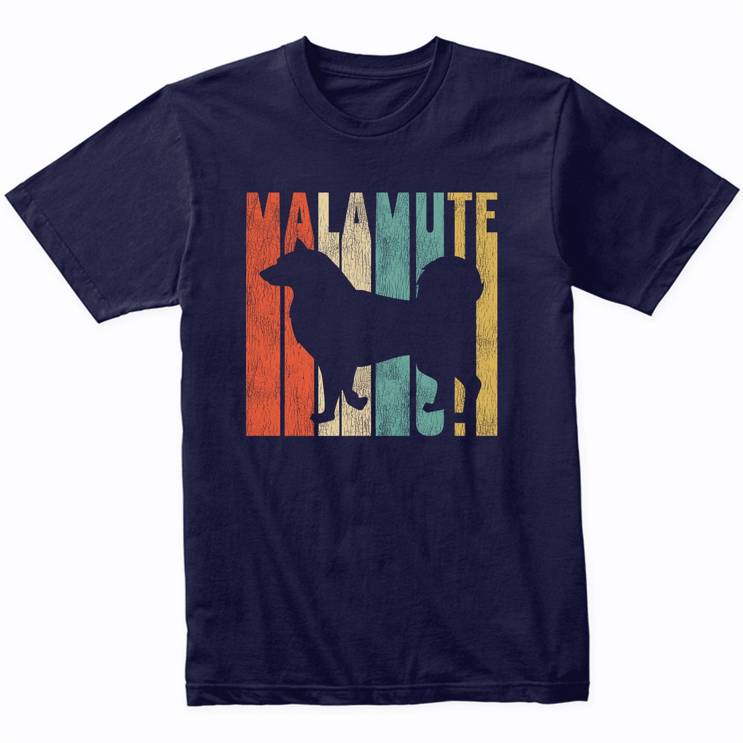 Retro 1970's Style Alaskan Malamute Dog Silhouette Malamute Cracked Distressed T-Shirt