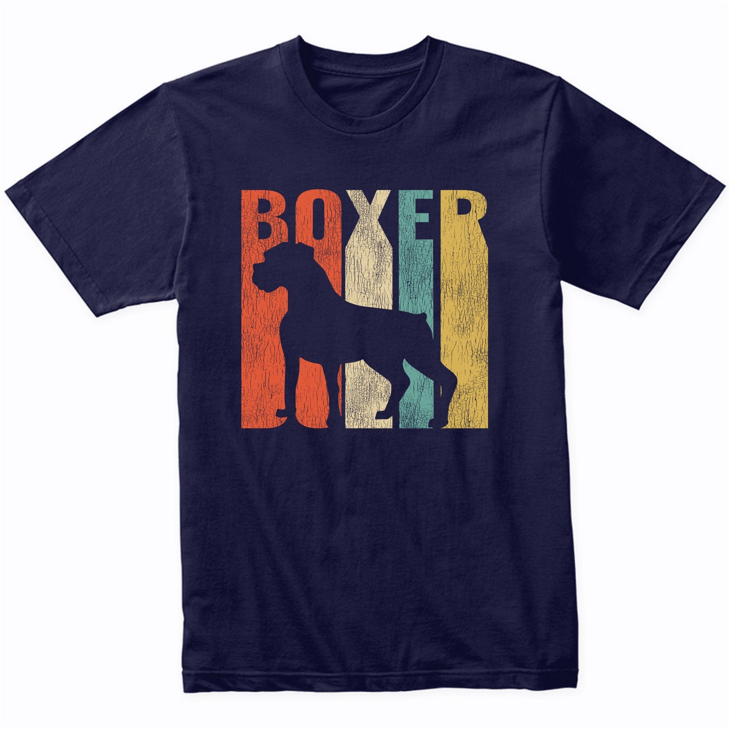Retro 1970's Style Boxer Dog Silhouette Cracked Distressed T-Shirt