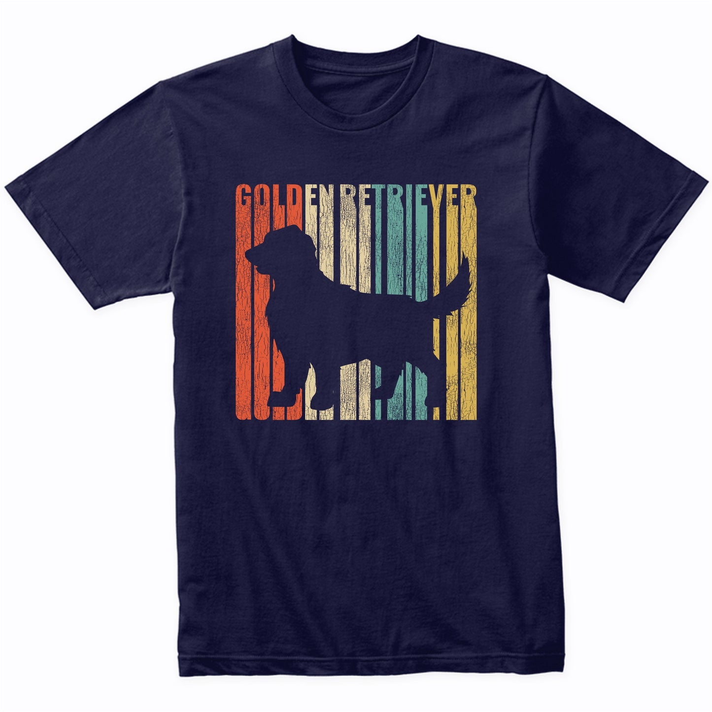 Retro 1970's Style Golden Retriever Dog Silhouette Cracked Distressed T-Shirt