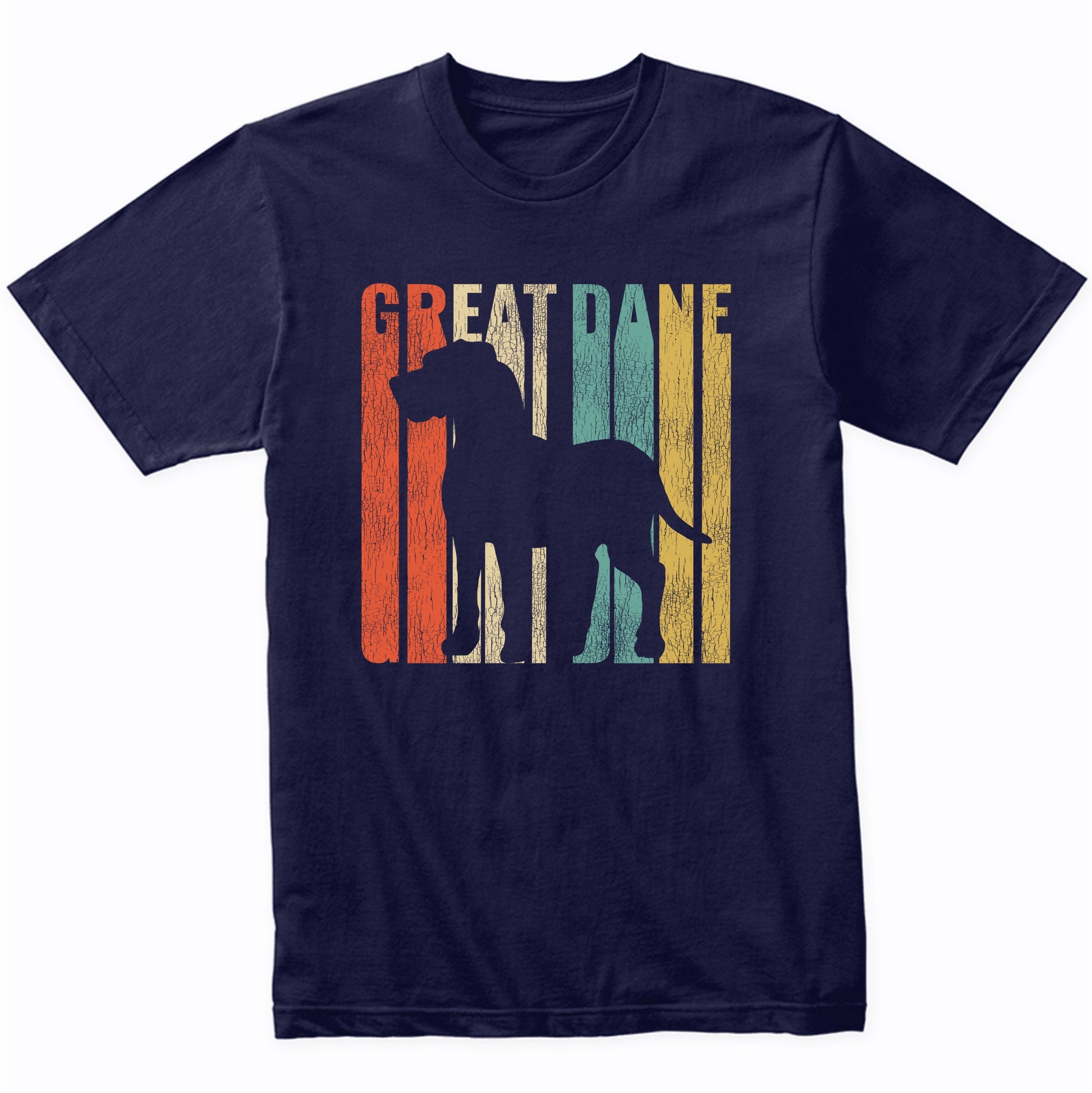 Retro 1970's Style Great Dane Dog Silhouette Cracked Distressed T-Shirt