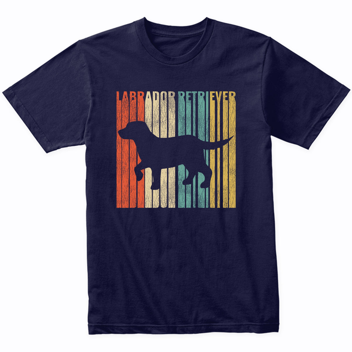 Retro 1970's Style Labrador Retriever Dog Silhouette Lab Cracked Distressed T-Shirt