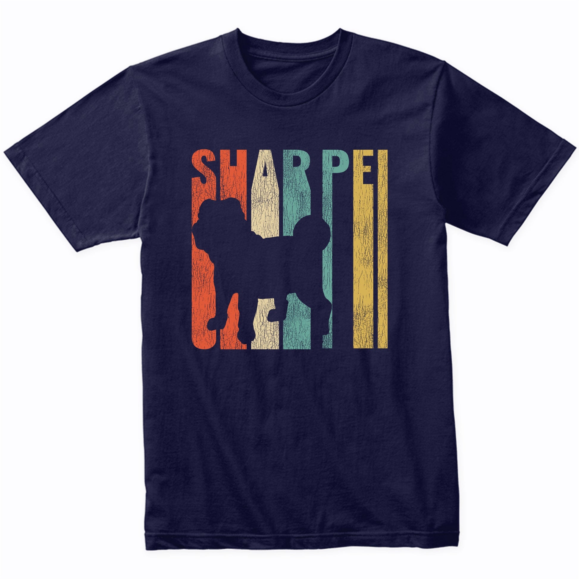 Retro 1970's Style Shar Pei Dog Silhouette Cracked Distressed T-Shirt