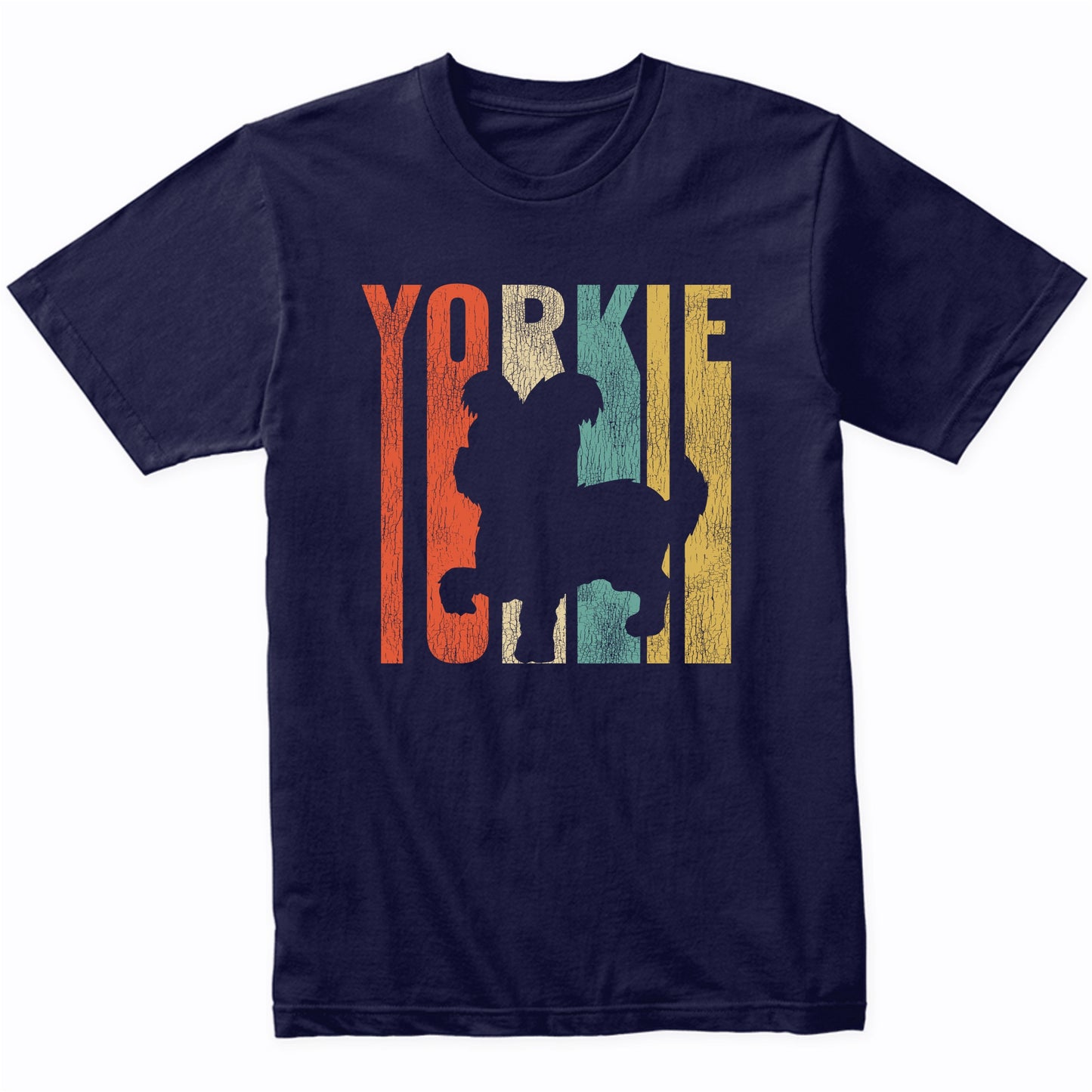 Retro 1970's Style Yorkshire Terrier Dog Silhouette Yorkie Cracked Distressed T-Shirt