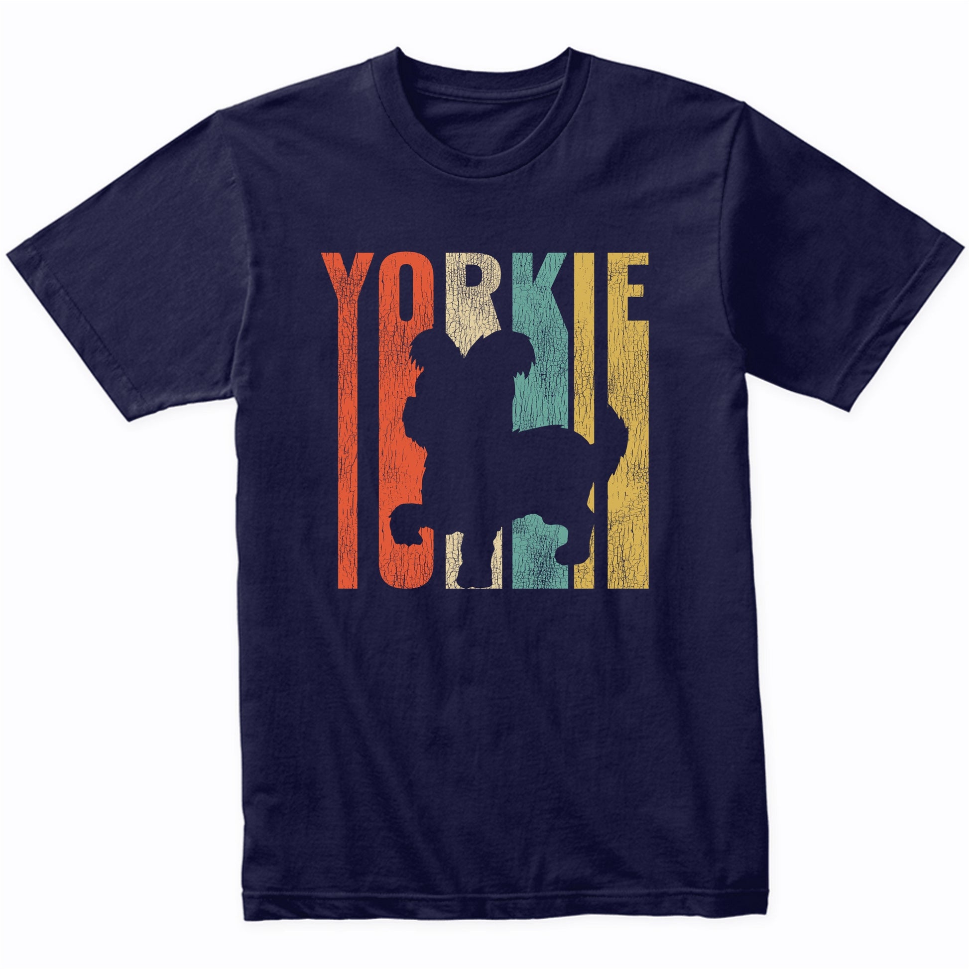Retro 1970's Style Yorkshire Terrier Dog Silhouette Yorkie Cracked Distressed T-Shirt