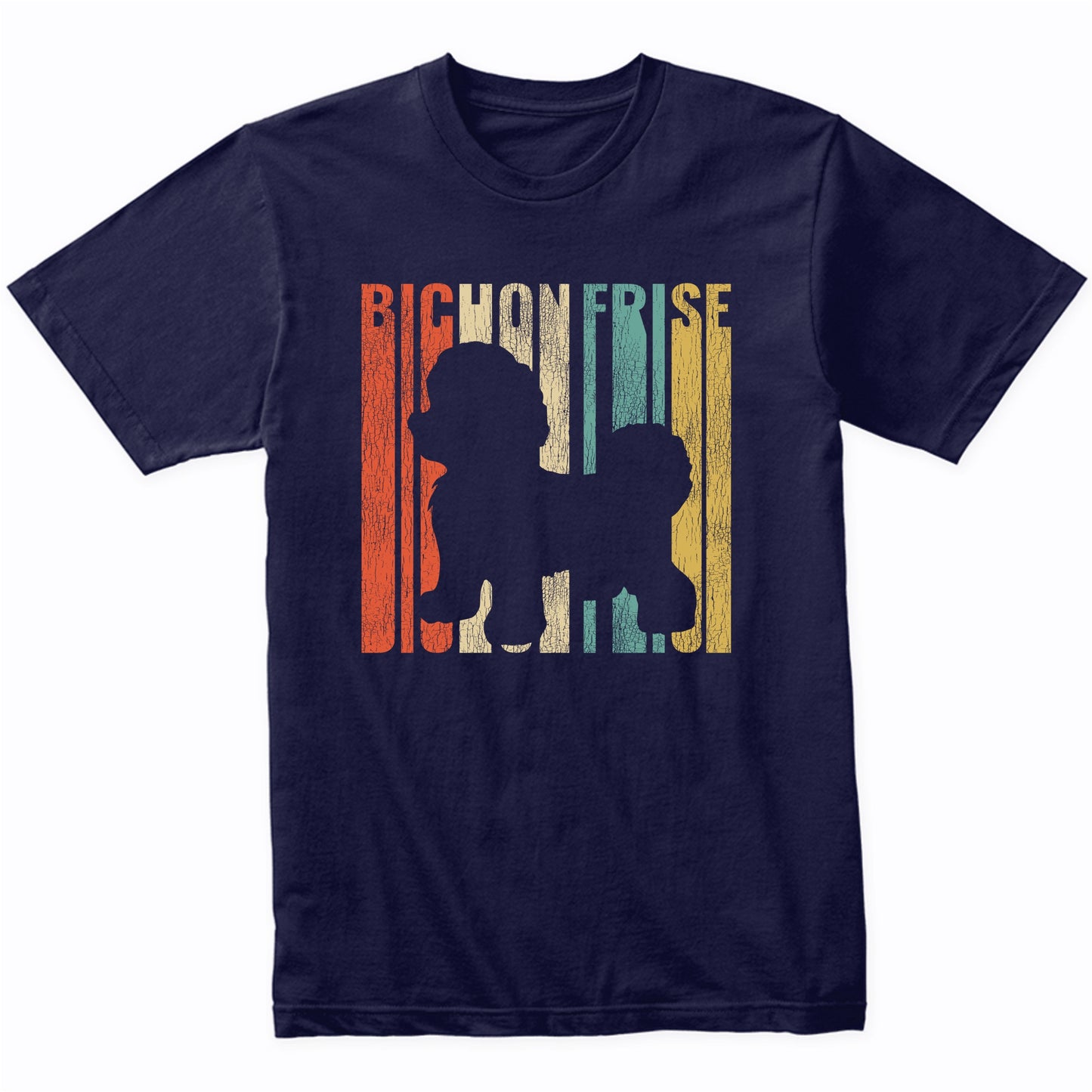 Retro 1970's Style Bichon Frise Dog Silhouette Cracked Distressed T-Shirt