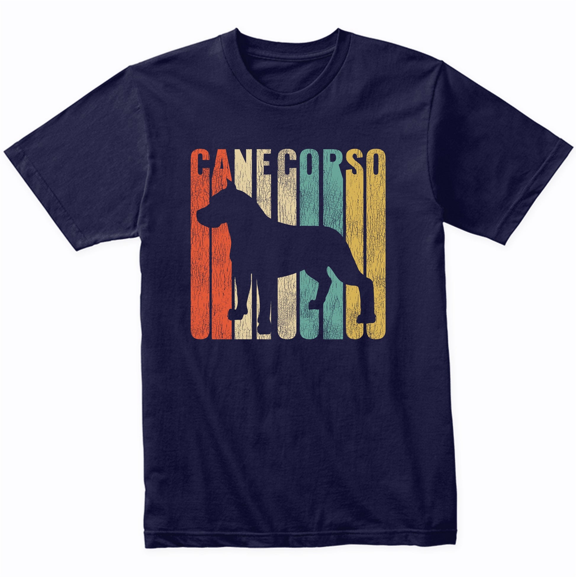 Retro 1970's Style Cane Corso Dog Silhouette Cracked Distressed T-Shirt