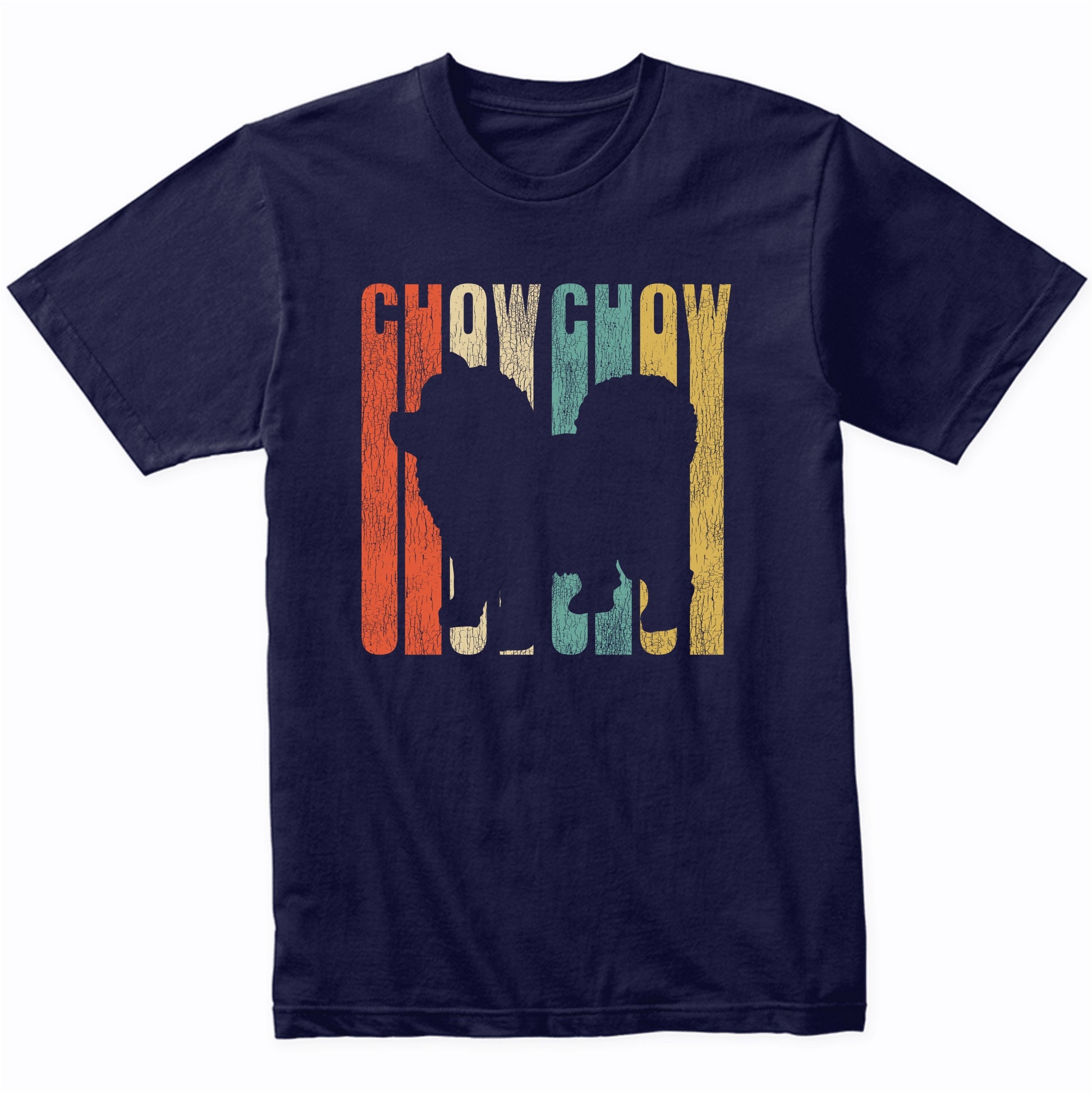 Retro 1970's Style Chow Chow Dog Silhouette Cracked Distressed T-Shirt