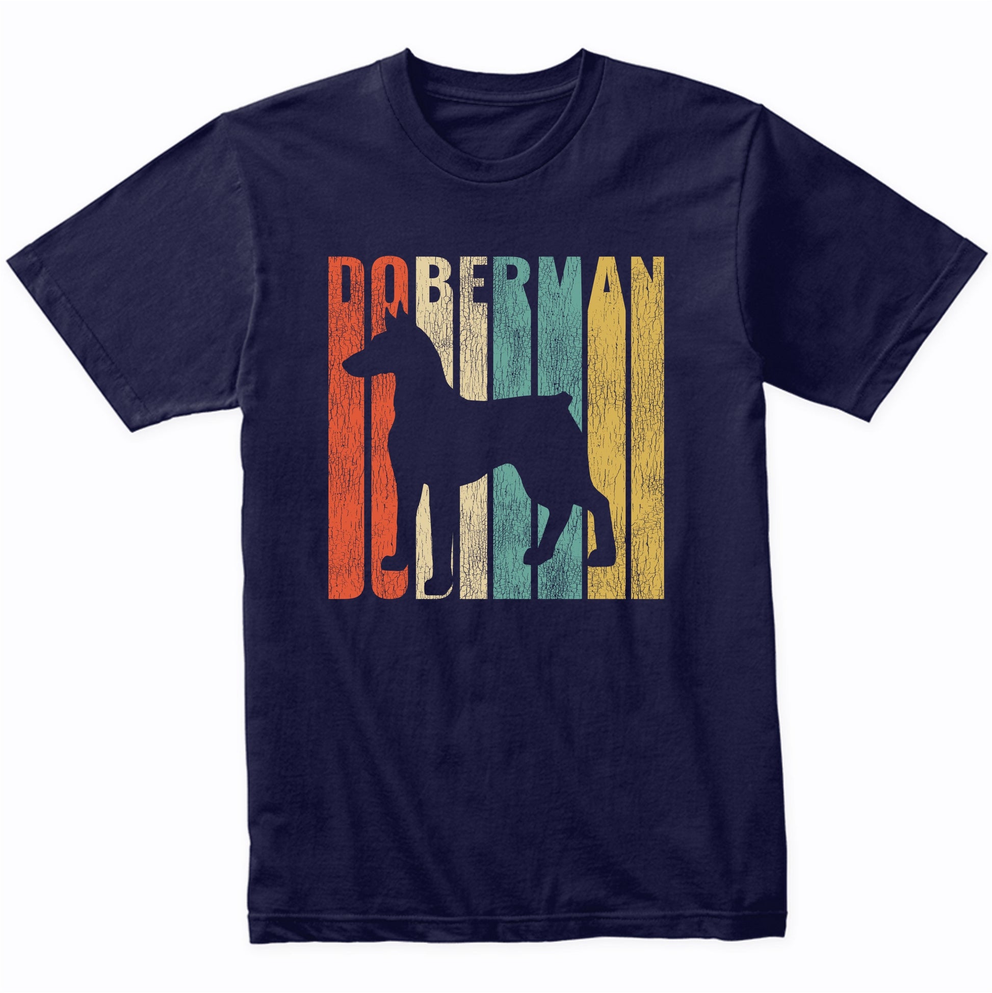 Retro 1970's Style Doberman Dog Silhouette Cracked Distressed T-Shirt
