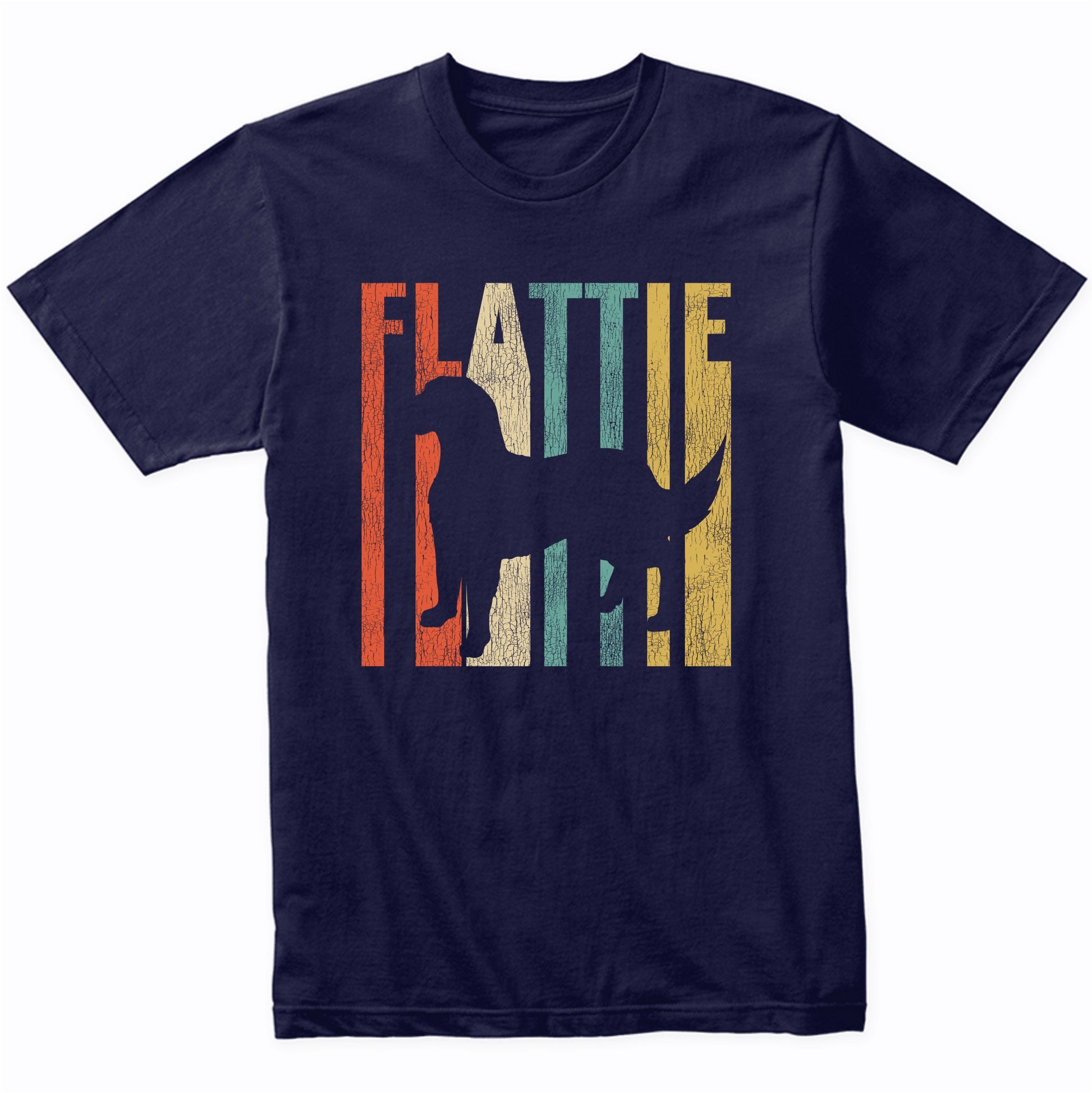 Retro 1970's Style Flattie Dog Silhouette Flat-Coated Retriever Cracked Distressed T-Shirt