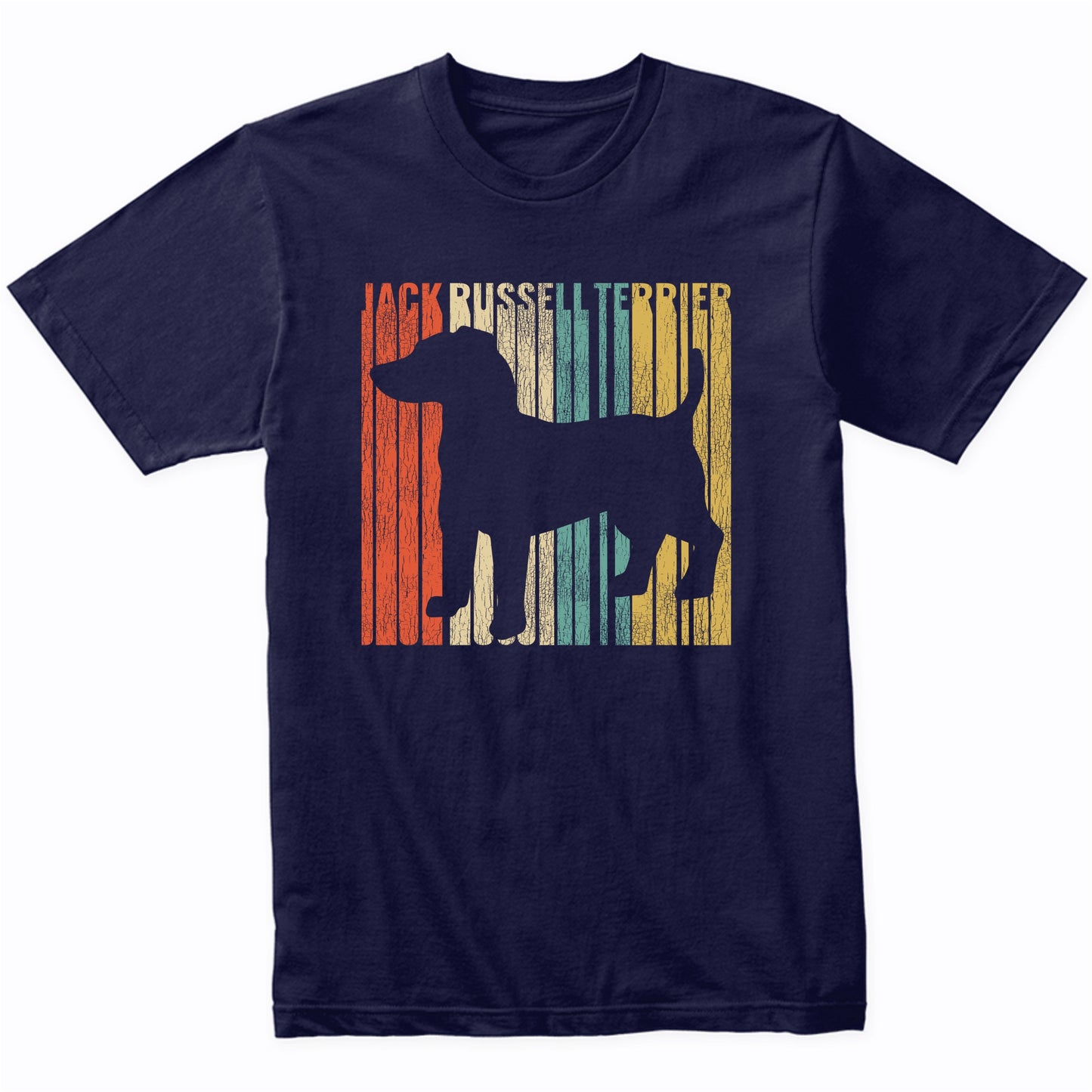 Retro 1970's Style Jack Russell Terrier Dog Silhouette Cracked Distressed T-Shirt