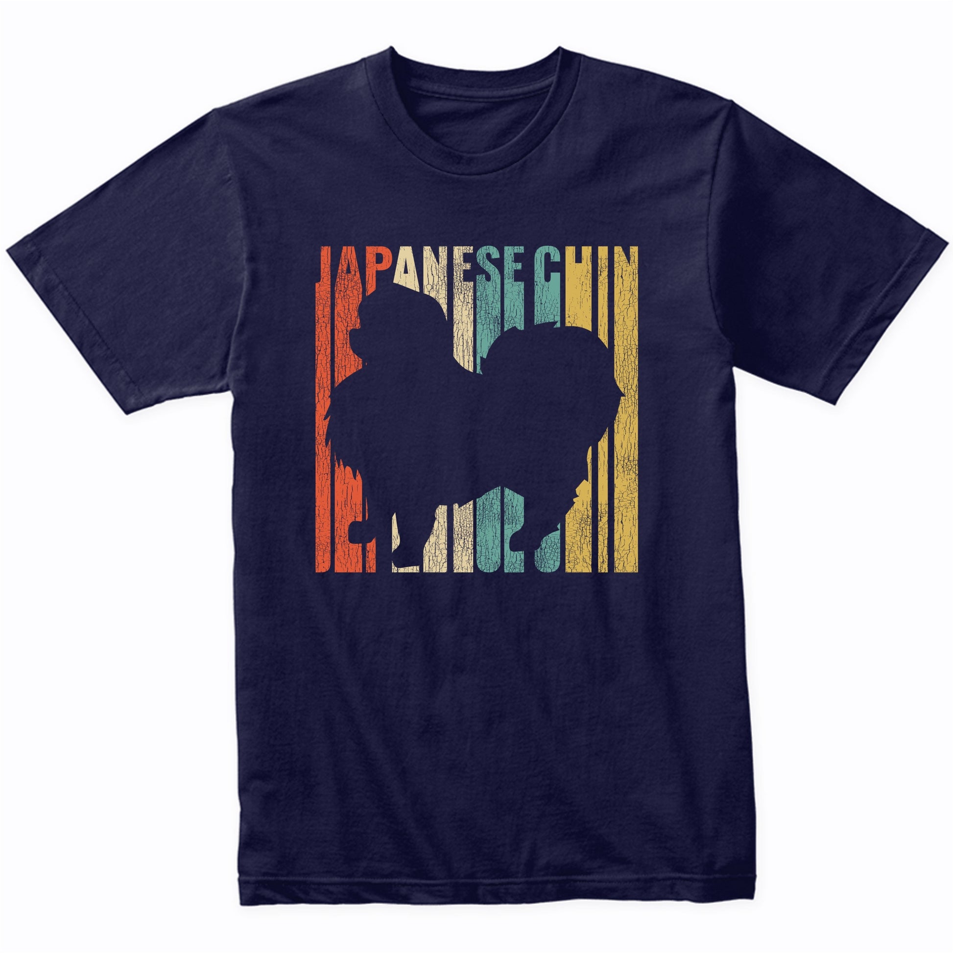 Retro 1970's Style Japanese Chin Dog Silhouette Cracked Distressed T-Shirt