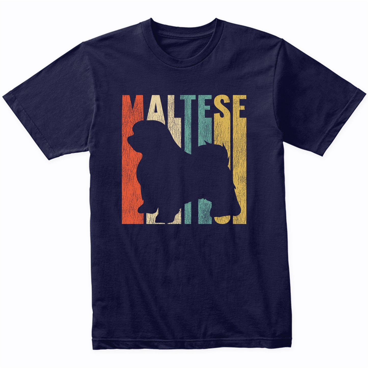 Retro 1970's Style Maltese Dog Silhouette Cracked Distressed T-Shirt