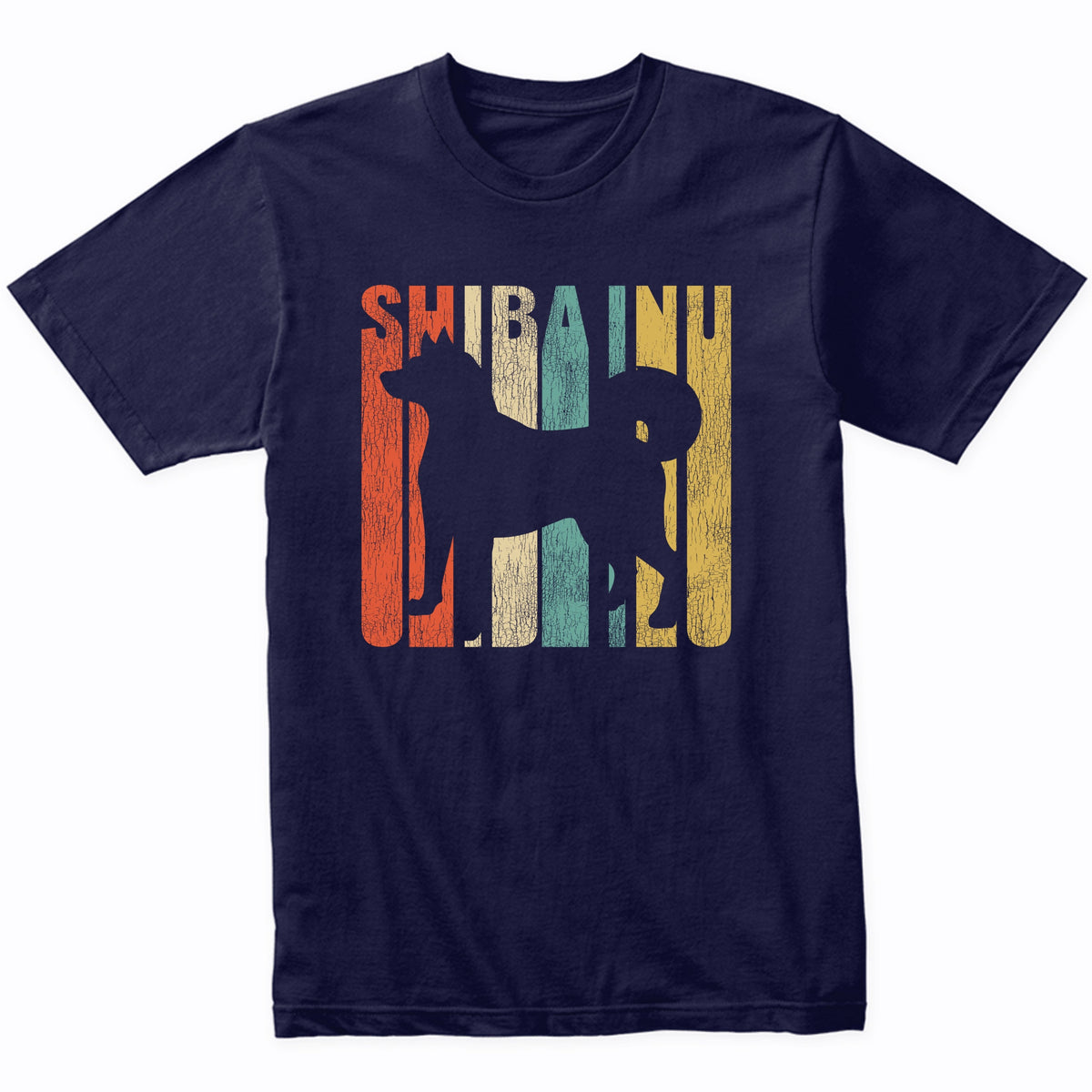 Retro 1970's Style Shiba Inu Dog Silhouette Cracked Distressed T-Shirt