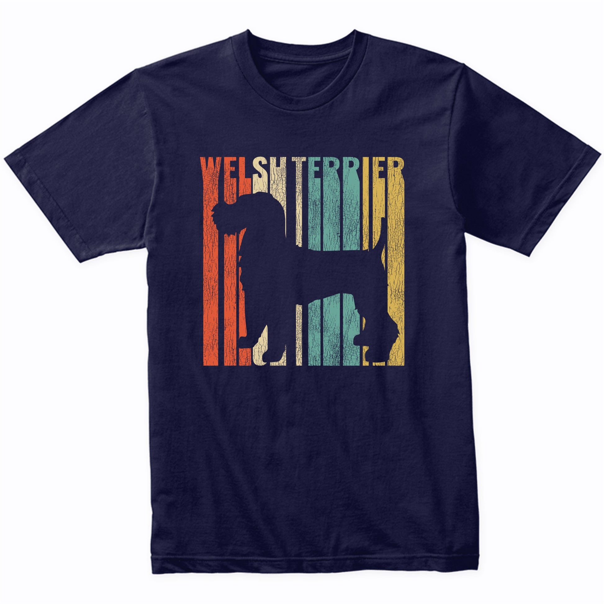 Retro 1970's Style Welsh Terrier Dog Silhouette Cracked Distressed T-Shirt