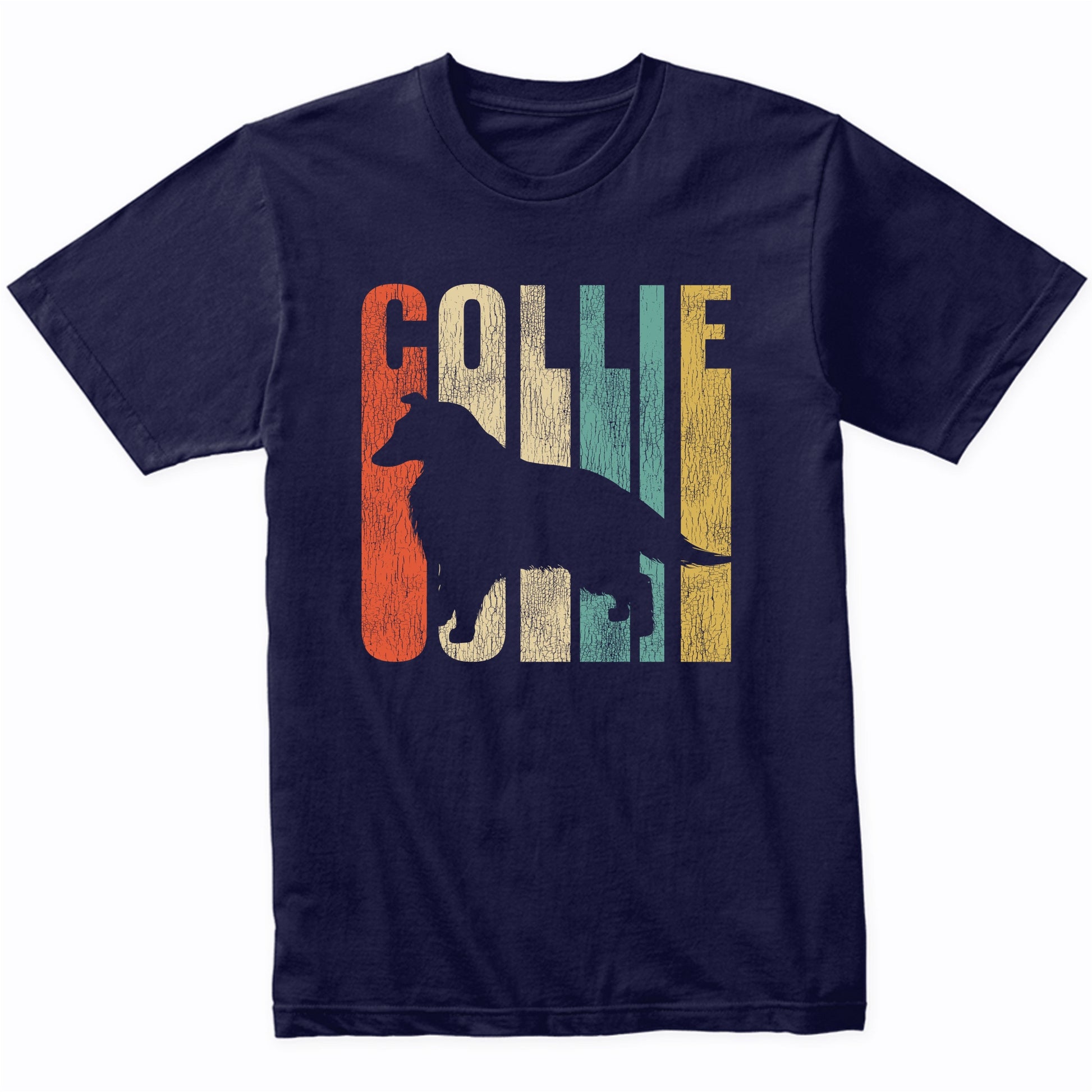 Retro 1970's Style Collie Dog Silhouette Cracked Distressed T-Shirt