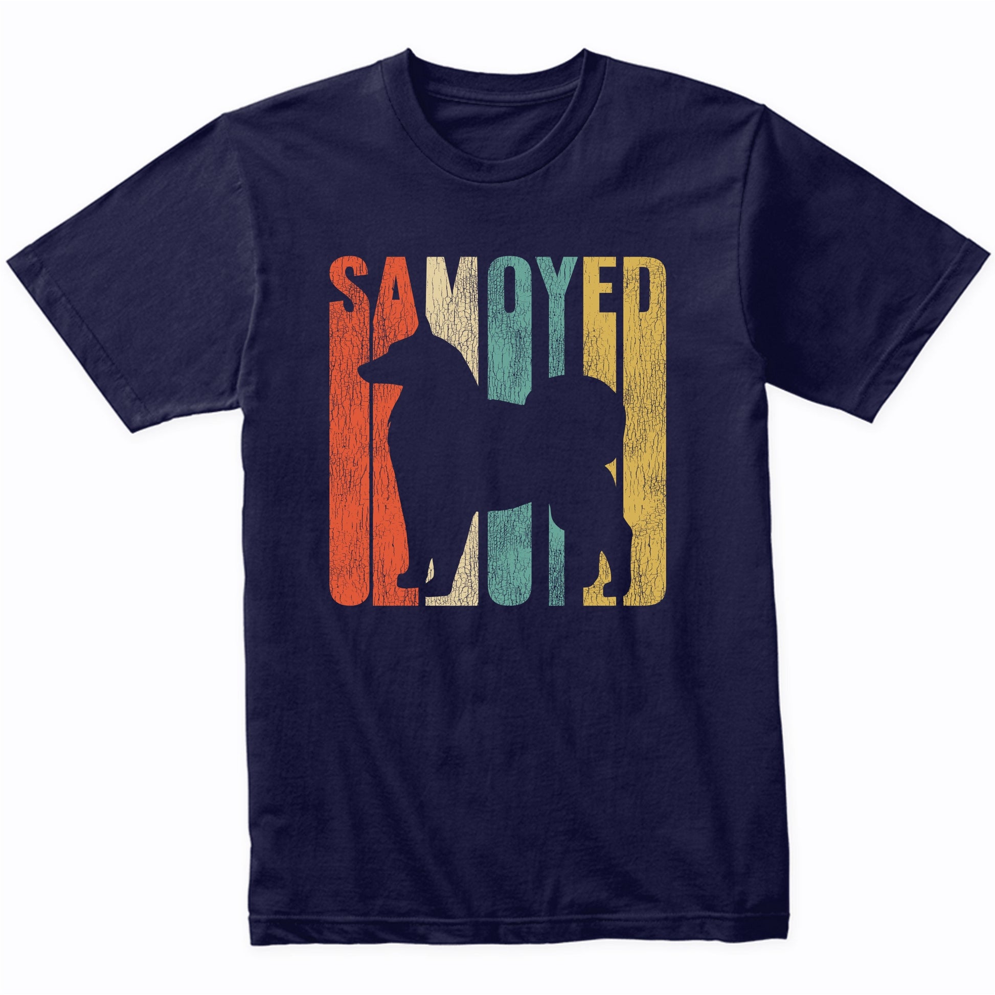 Retro 1970's Style Samoyed Dog Silhouette Cracked Distressed T-Shirt
