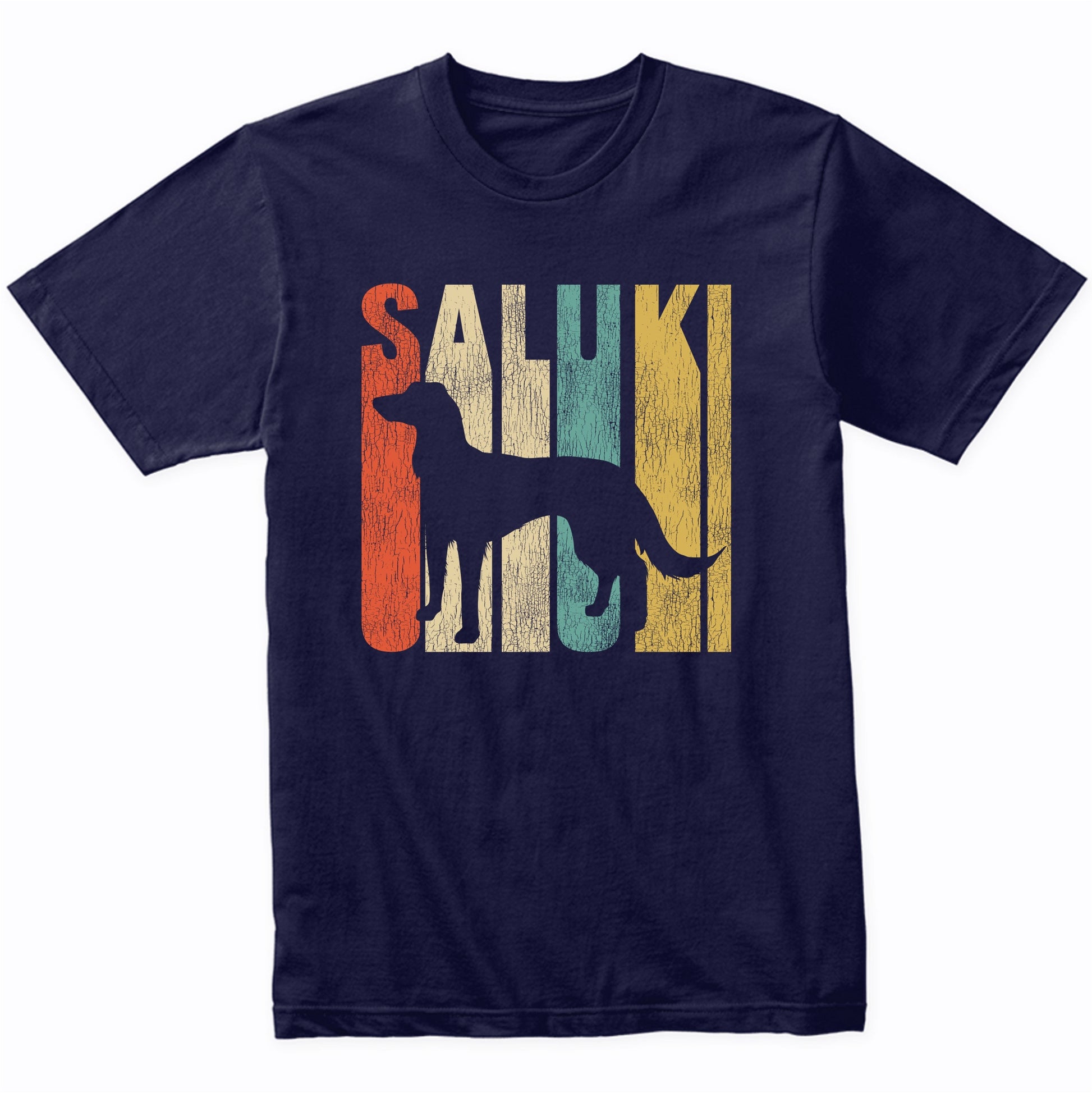 Retro 1970's Style Saluki Dog Silhouette Cracked Distressed T-Shirt