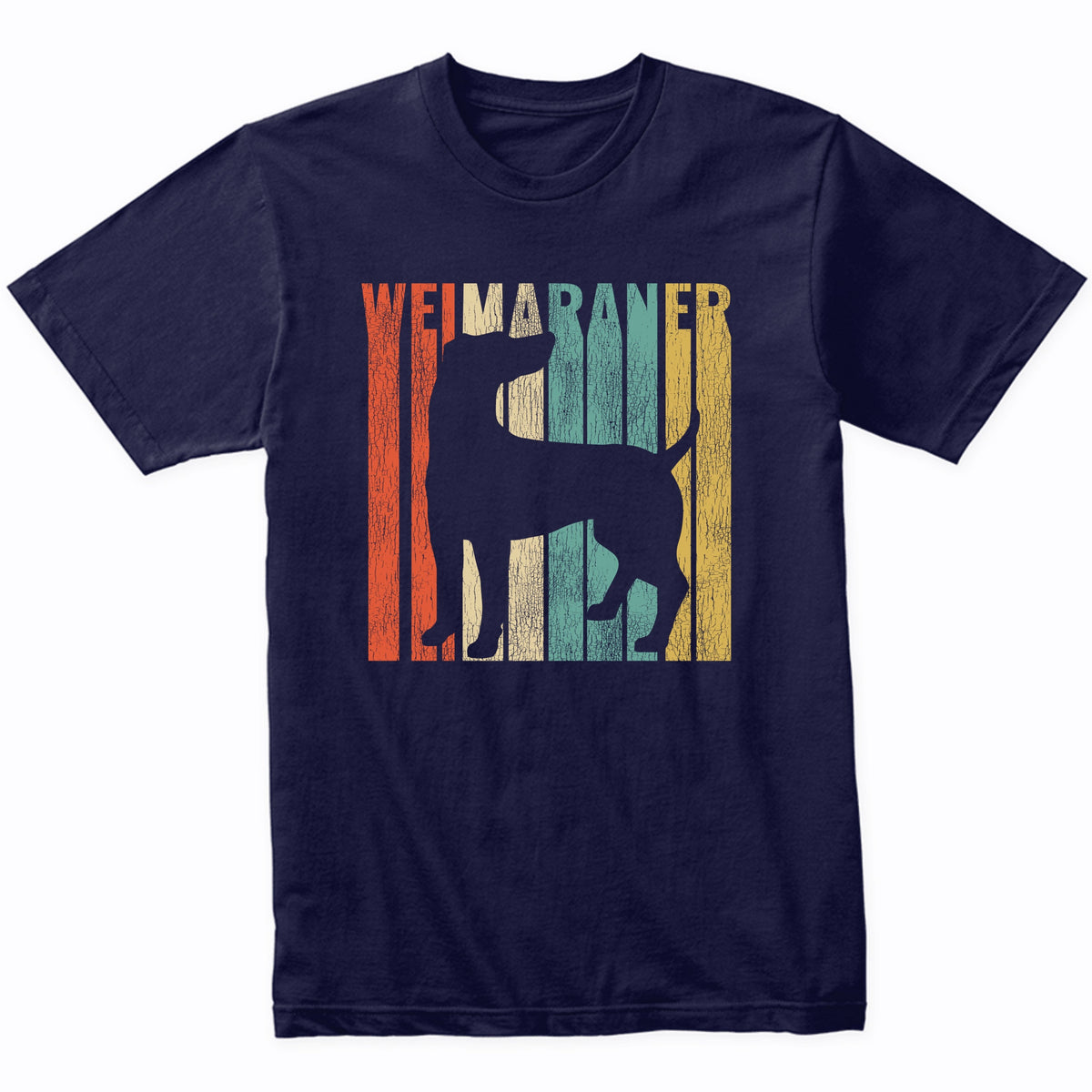 Retro 1970's Style Weimaraner Dog Silhouette Cracked Distressed T-Shirt