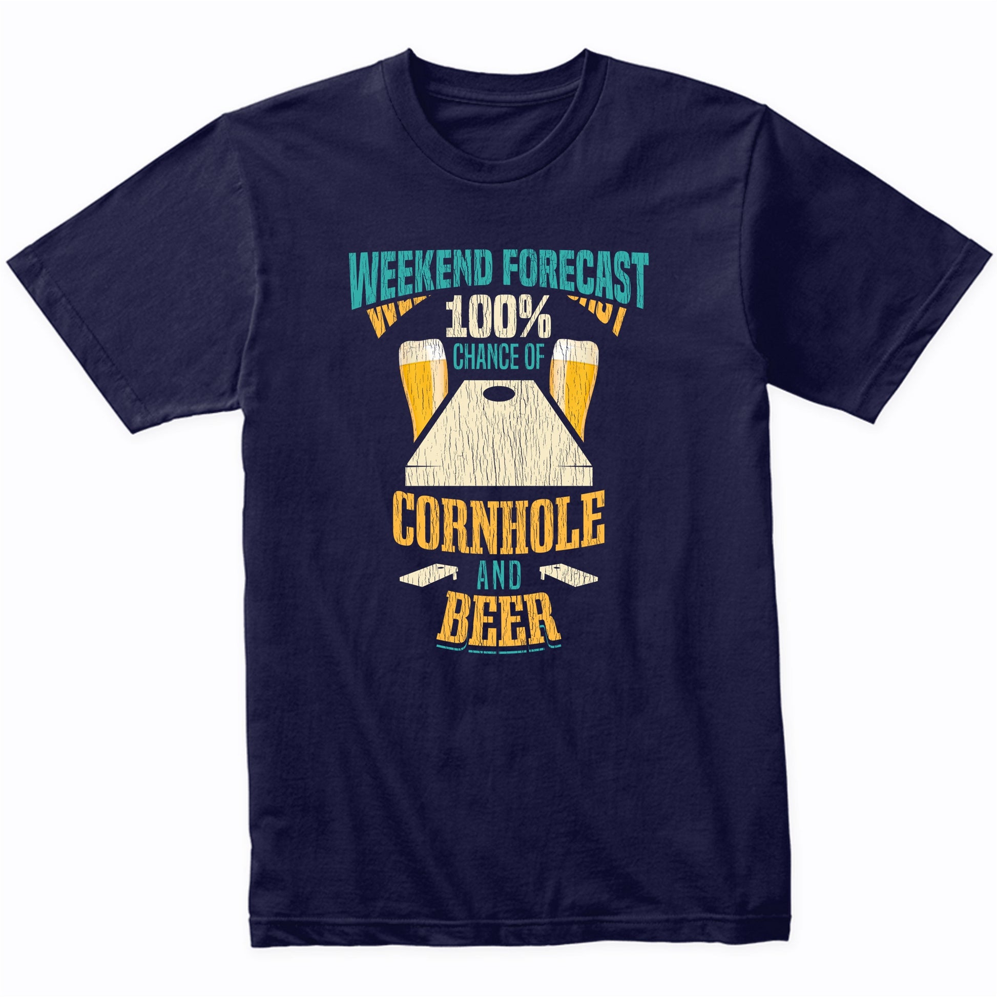 Weekend Forecast 100% Chance of Cornhole and Beer Funny T-Shirt