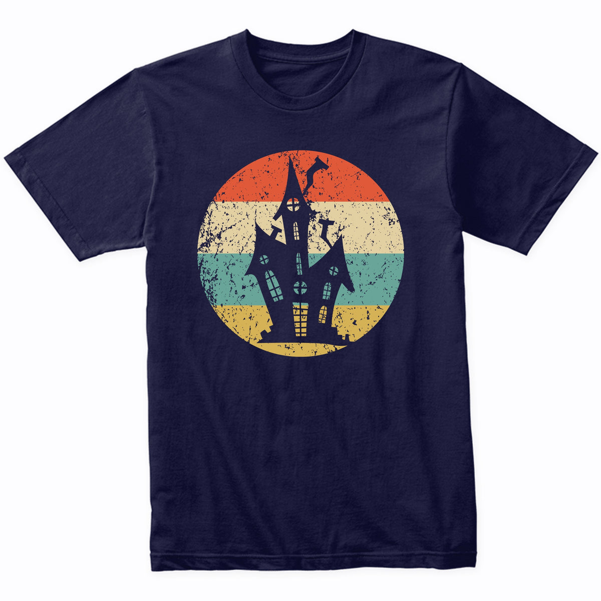 Retro Creepy Scary Haunted House Silhouette Spooky Halloween T-Shirt