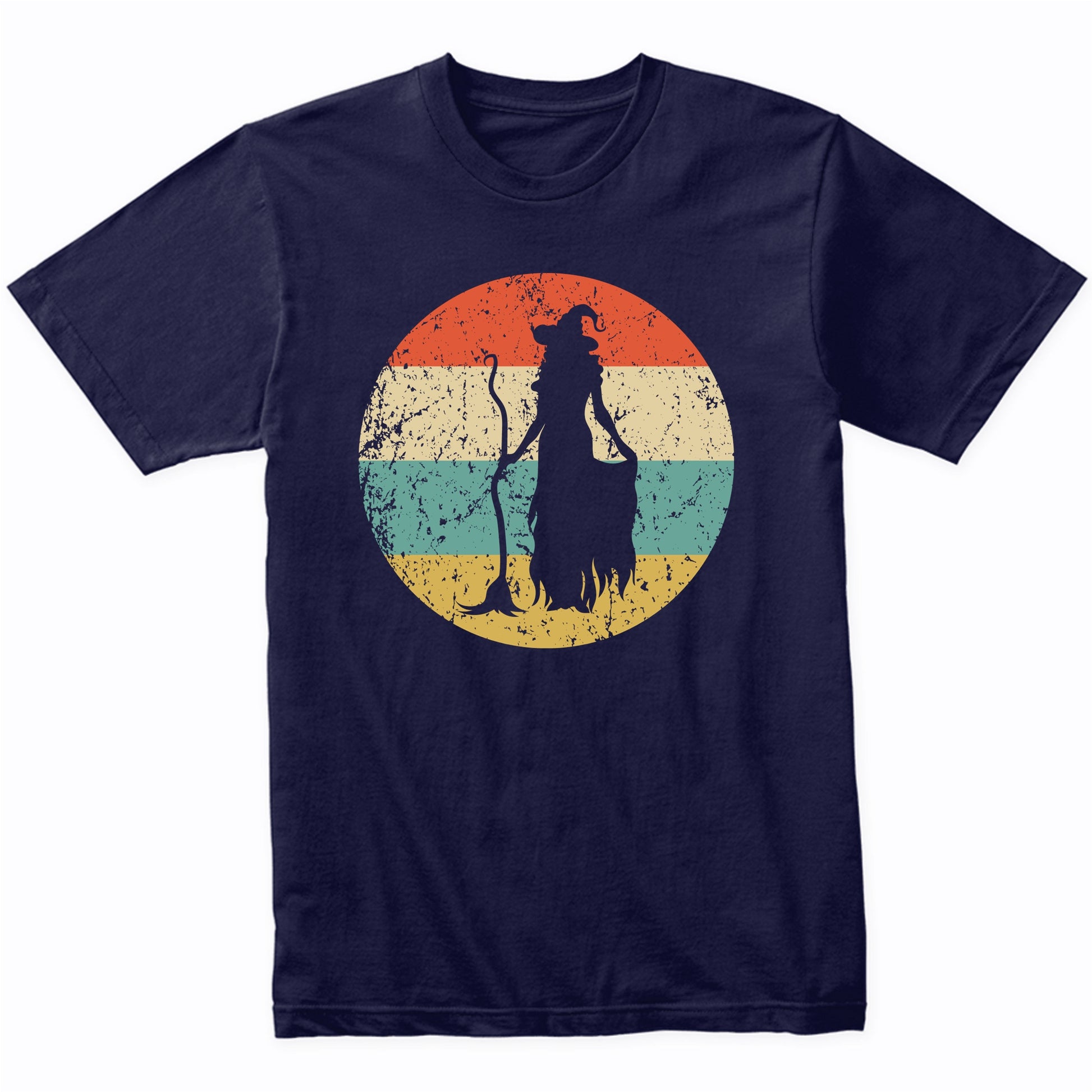 Retro Spooky Scary Witch with Broom Silhouette Halloween T-Shirt