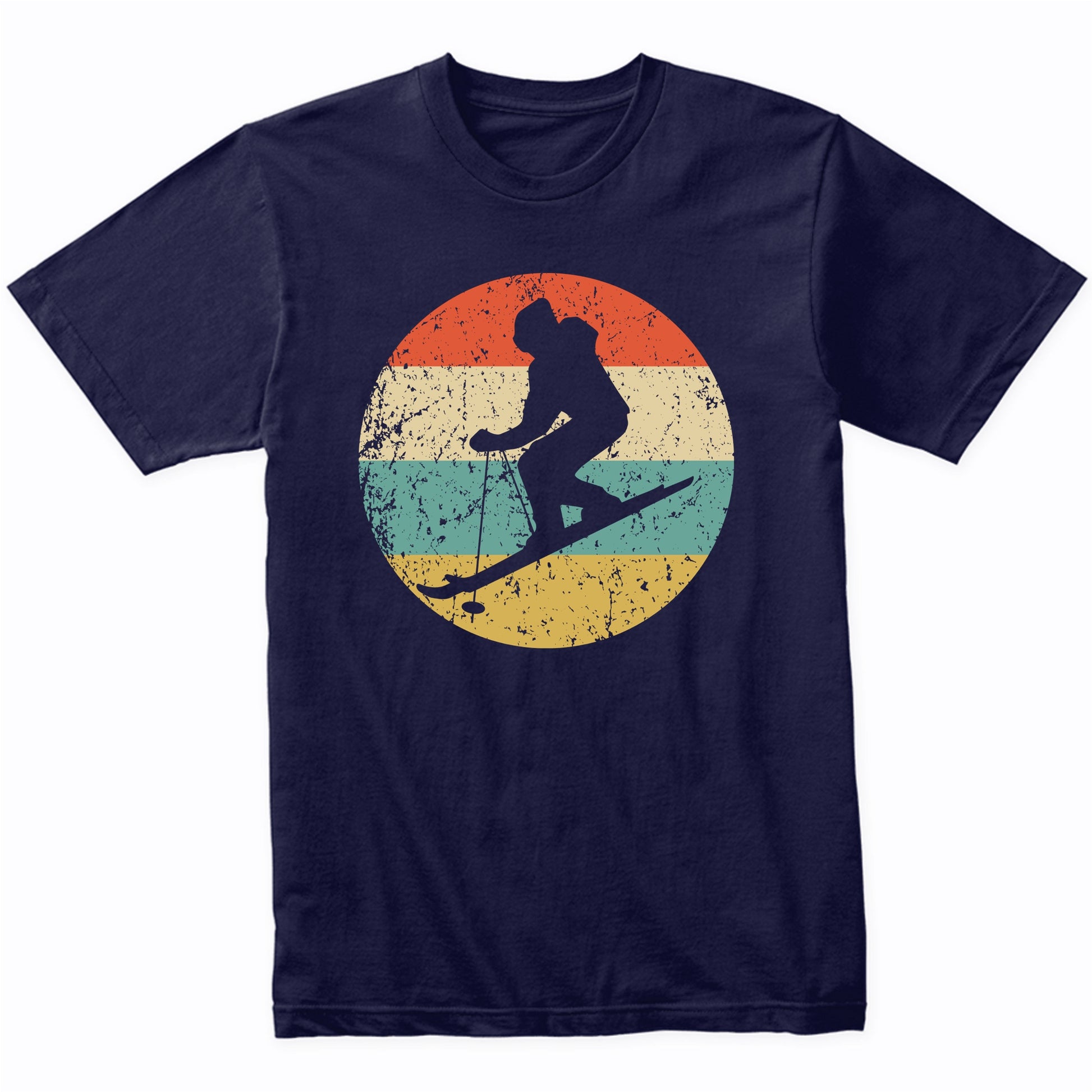 Downhill Skier Skiing Silhouette Retro Winter Sports T-Shirt