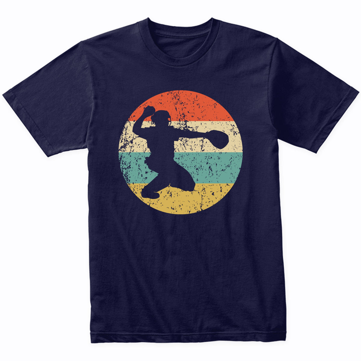 Baseball Player Catcher Silhouette Retro Sports T-Shirt
