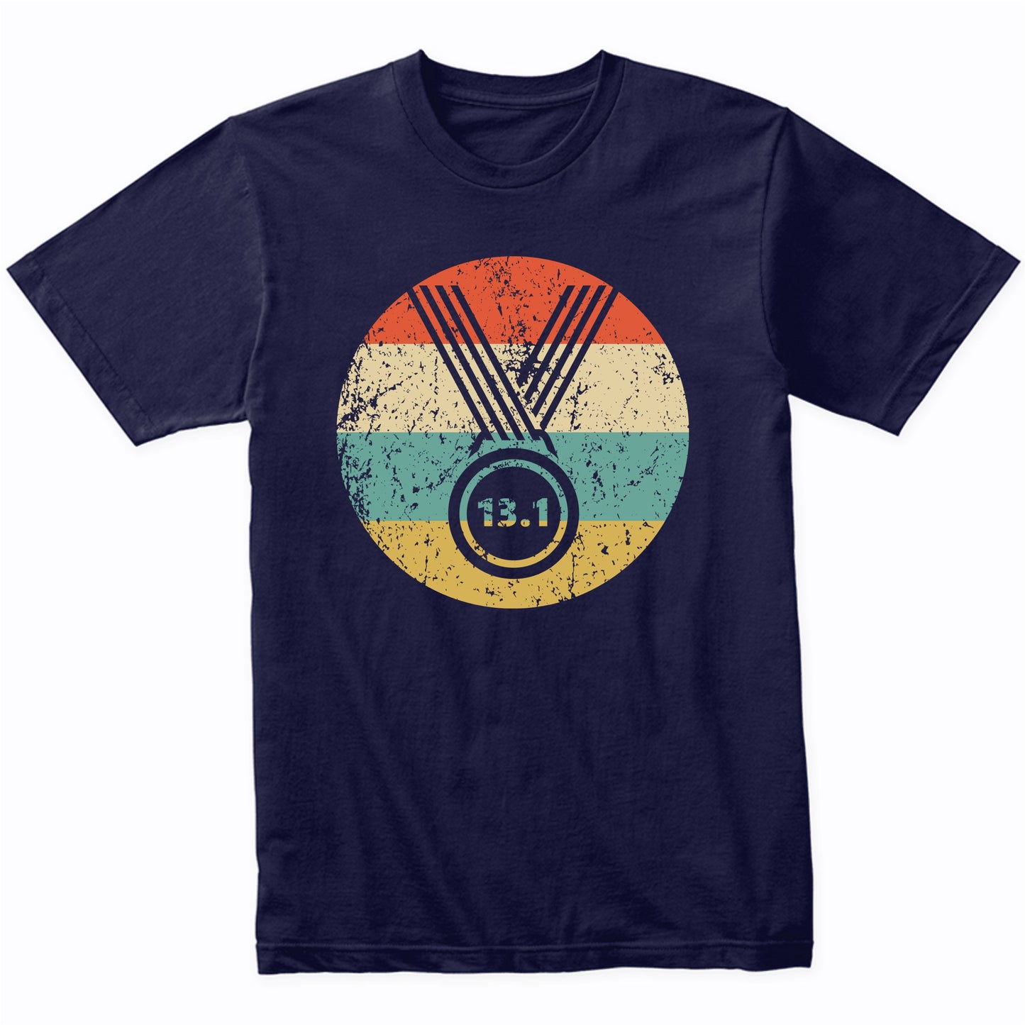 13.1 Miles Half Marathon Finisher Medal Icon Retro Running T-Shirt