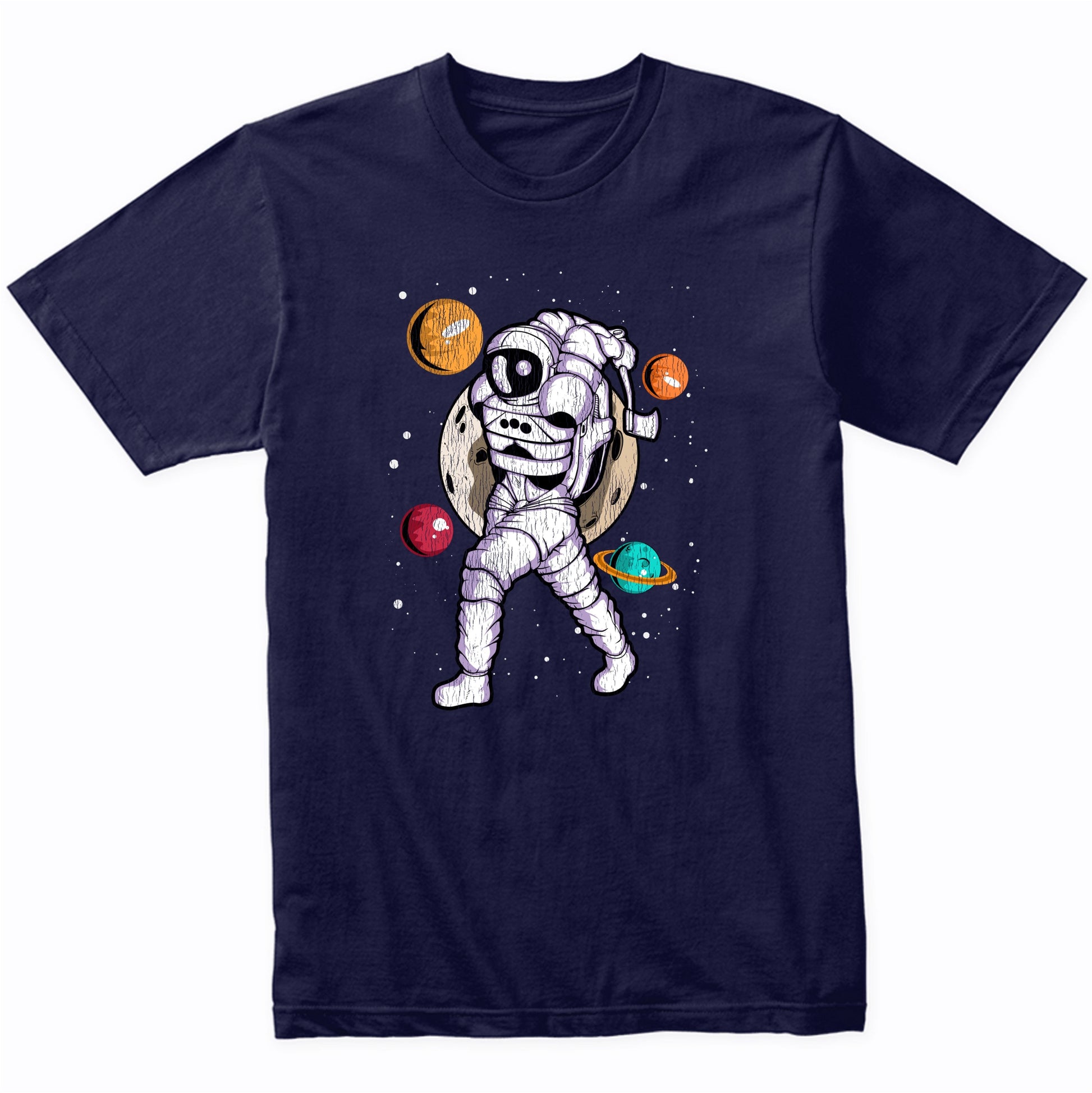 Axe Throwing Astronaut Outer Space Spaceman Distressed T-Shirt